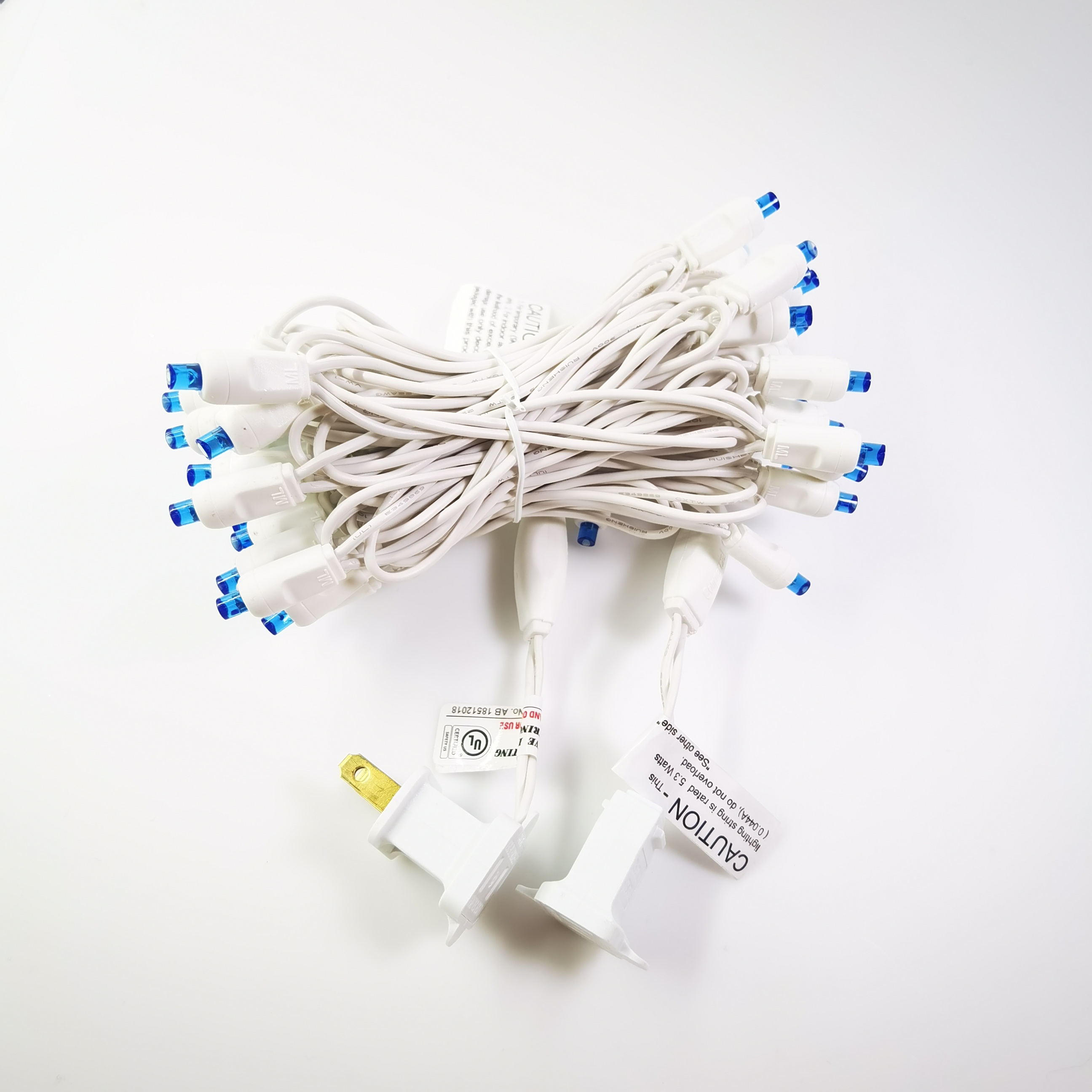 Christmas Lights 50 Blue Mini LED String Lights, 120V UL, White Wire 