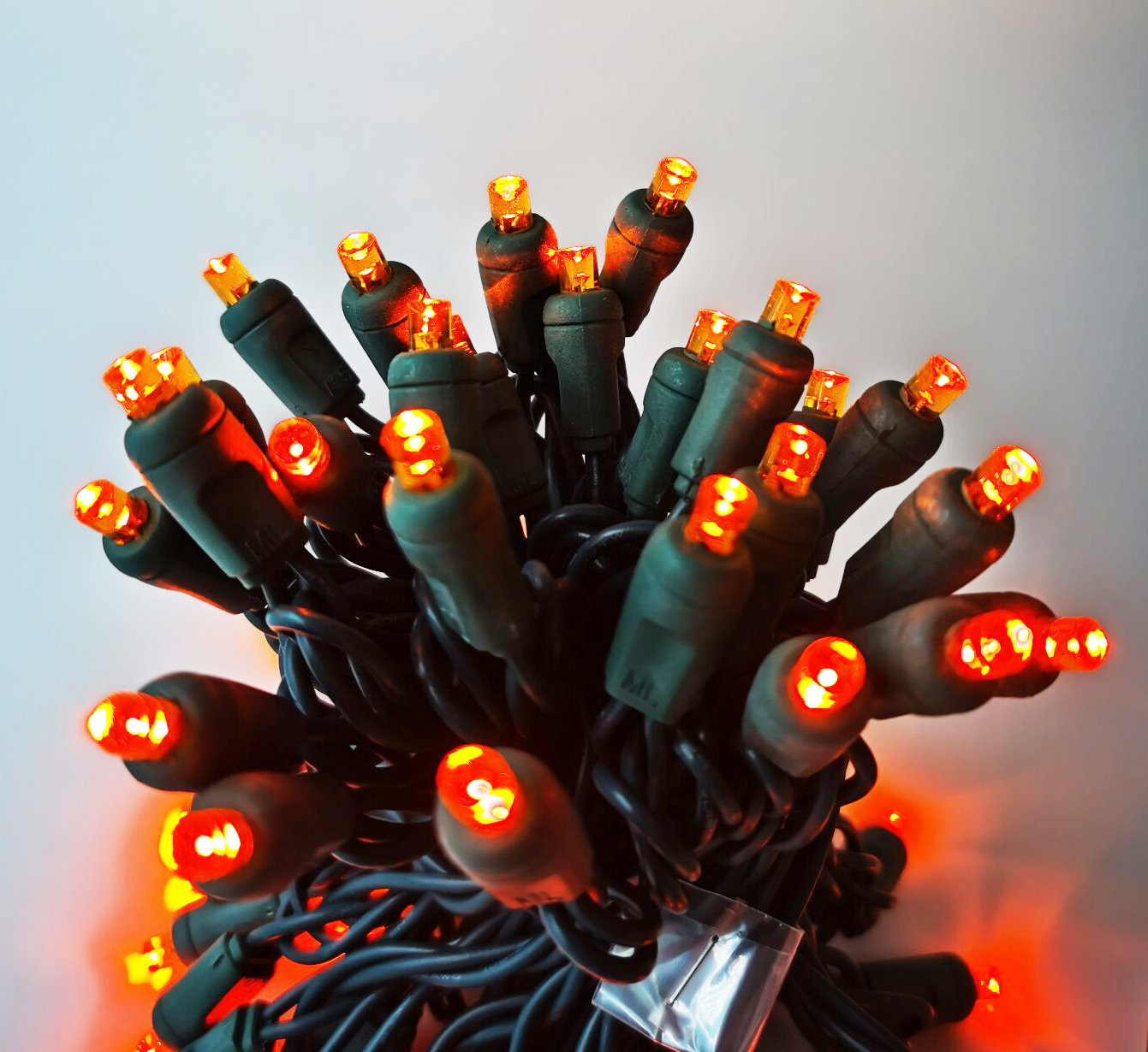 Christmas Lights 50 Mini LED String Lights Orange LED, 120V UL, Green Wire 