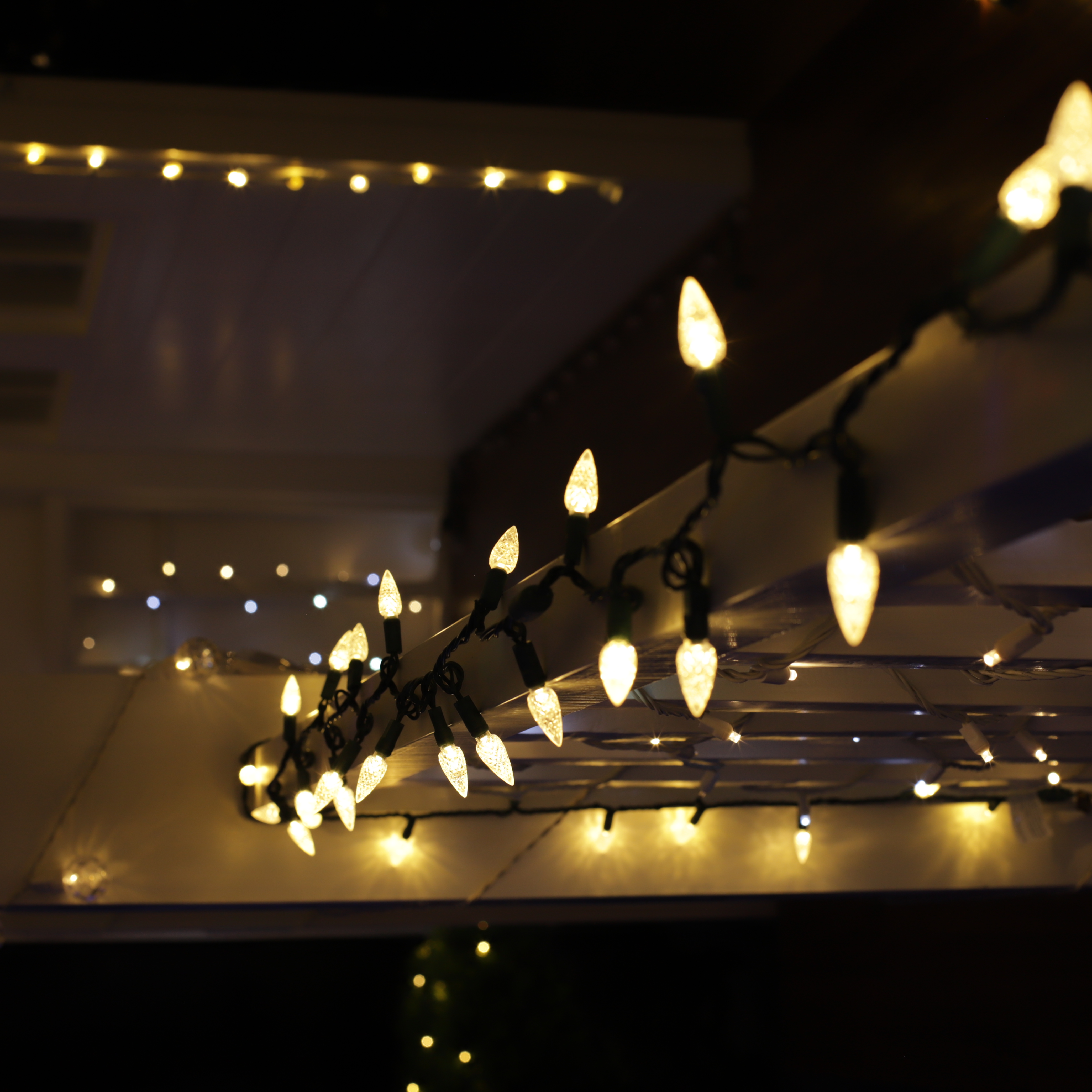 Christmas Lights LED String Lights Warm White LED, C6, 120V UL, Green Wire 