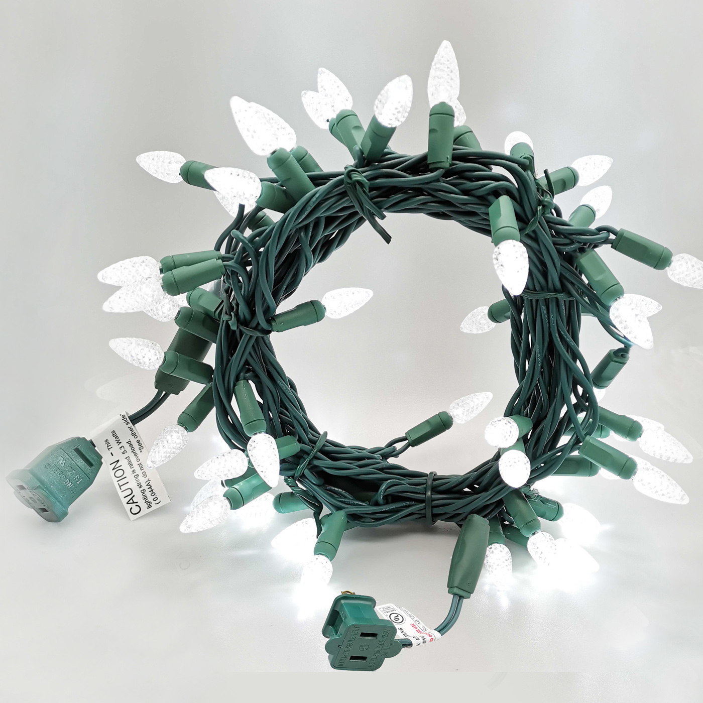 Christmas Lights LED String Lights Cool White LED, C3, 120V UL, Green Wire 