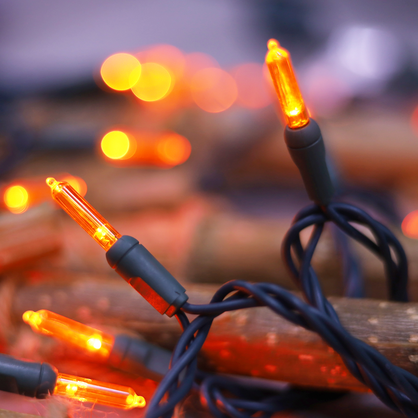 Christmas Lights LED String Lights Orange LED, T5, 120V UL, Green Wire 