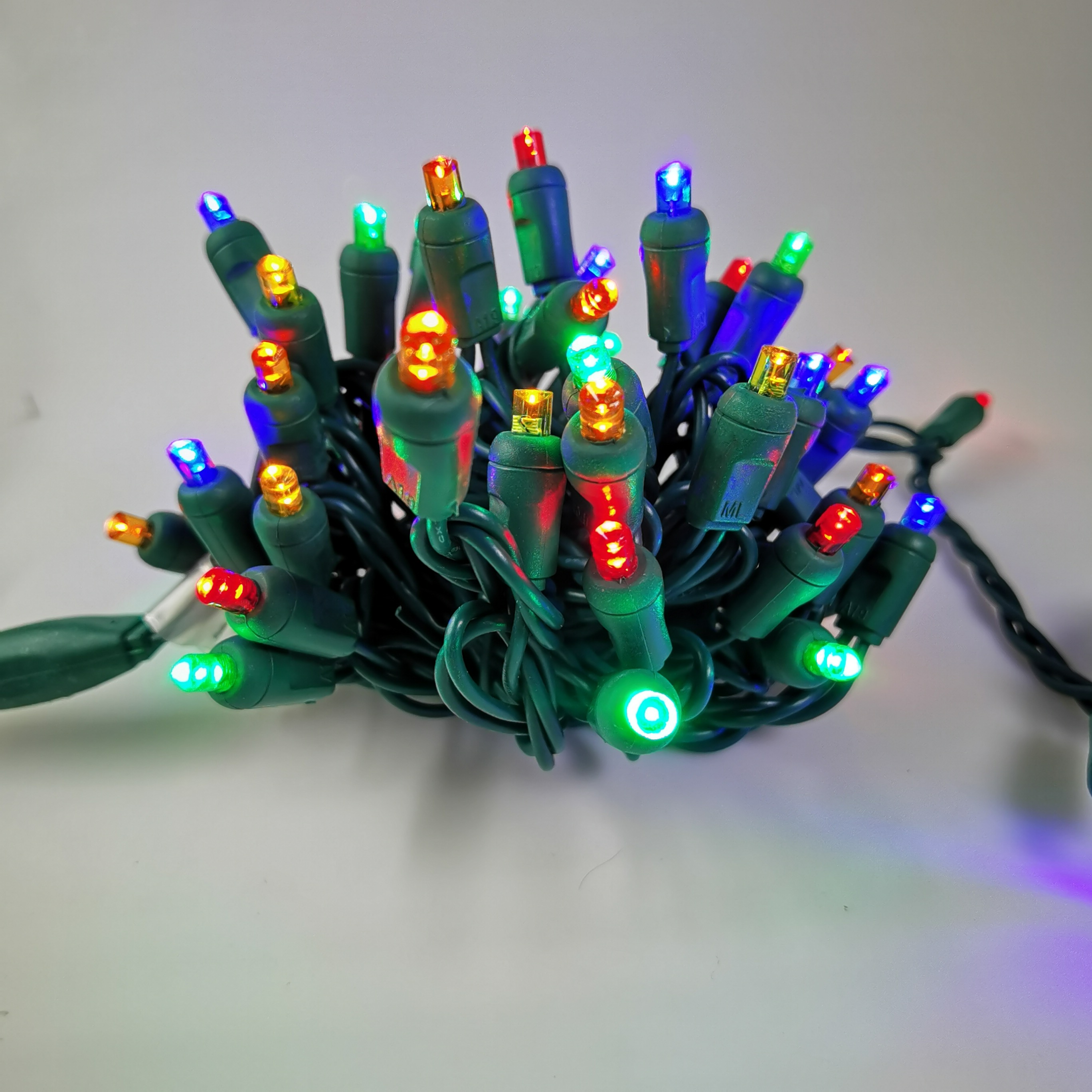 Christmas Lights 50 Mini LED String Lights Multi LED, 120V UL, Green Wire 