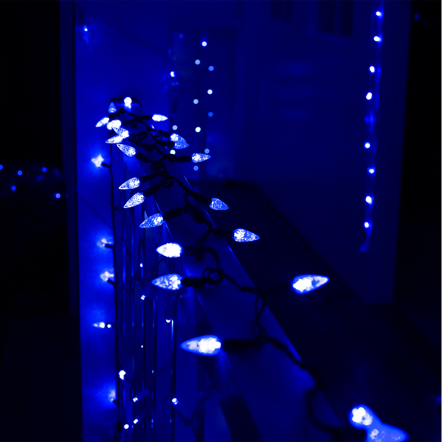 Christmas Lights LED String Lights Blue LED, C6, 120V UL, Green Wire 