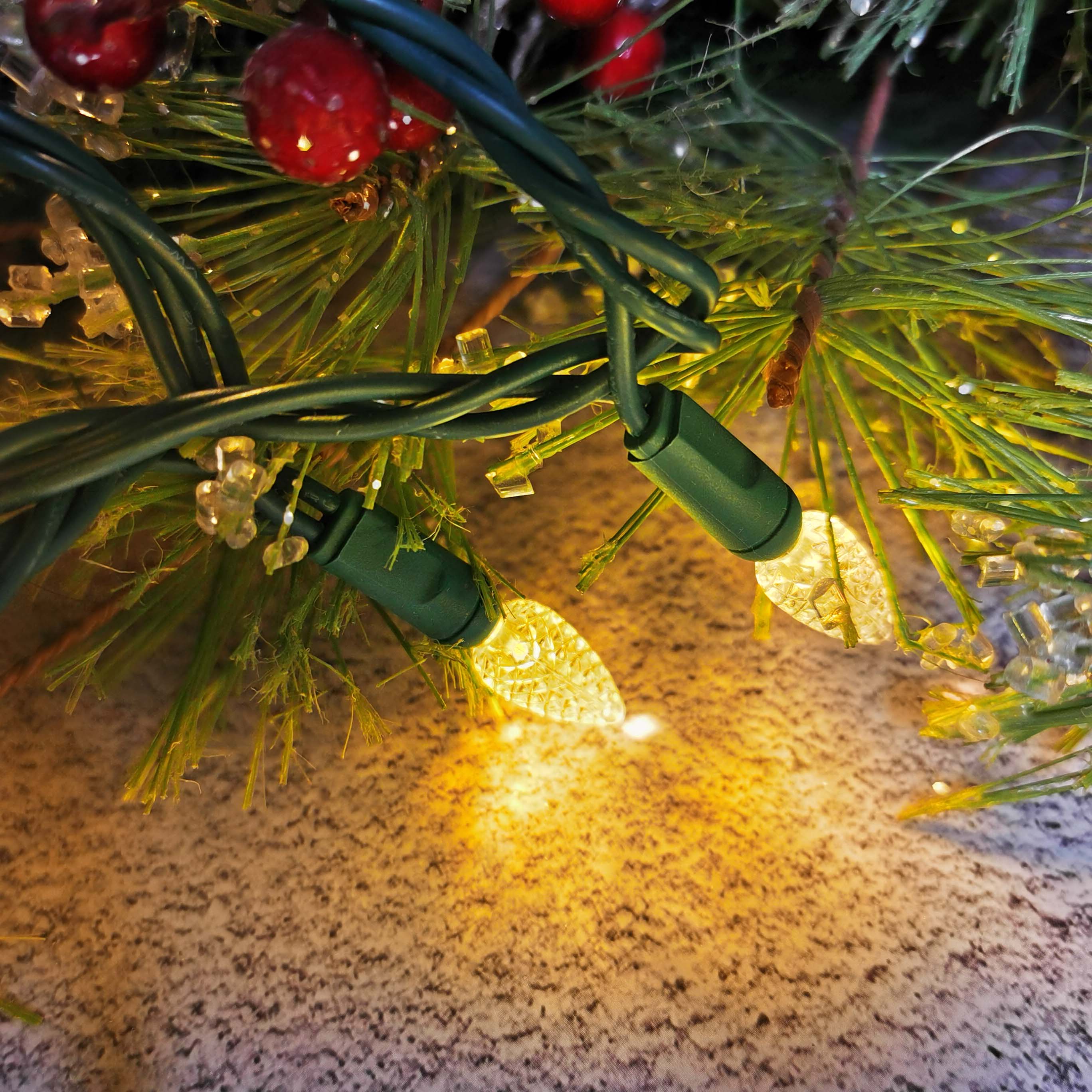 Christmas Lights LED String Lights Warm White LED, C3, 120V UL, Green Wire 