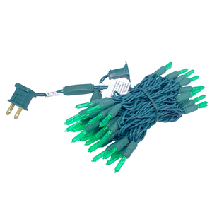 Christmas Lights LED String Lights Green LED, T5, 120V UL, Green Wire 