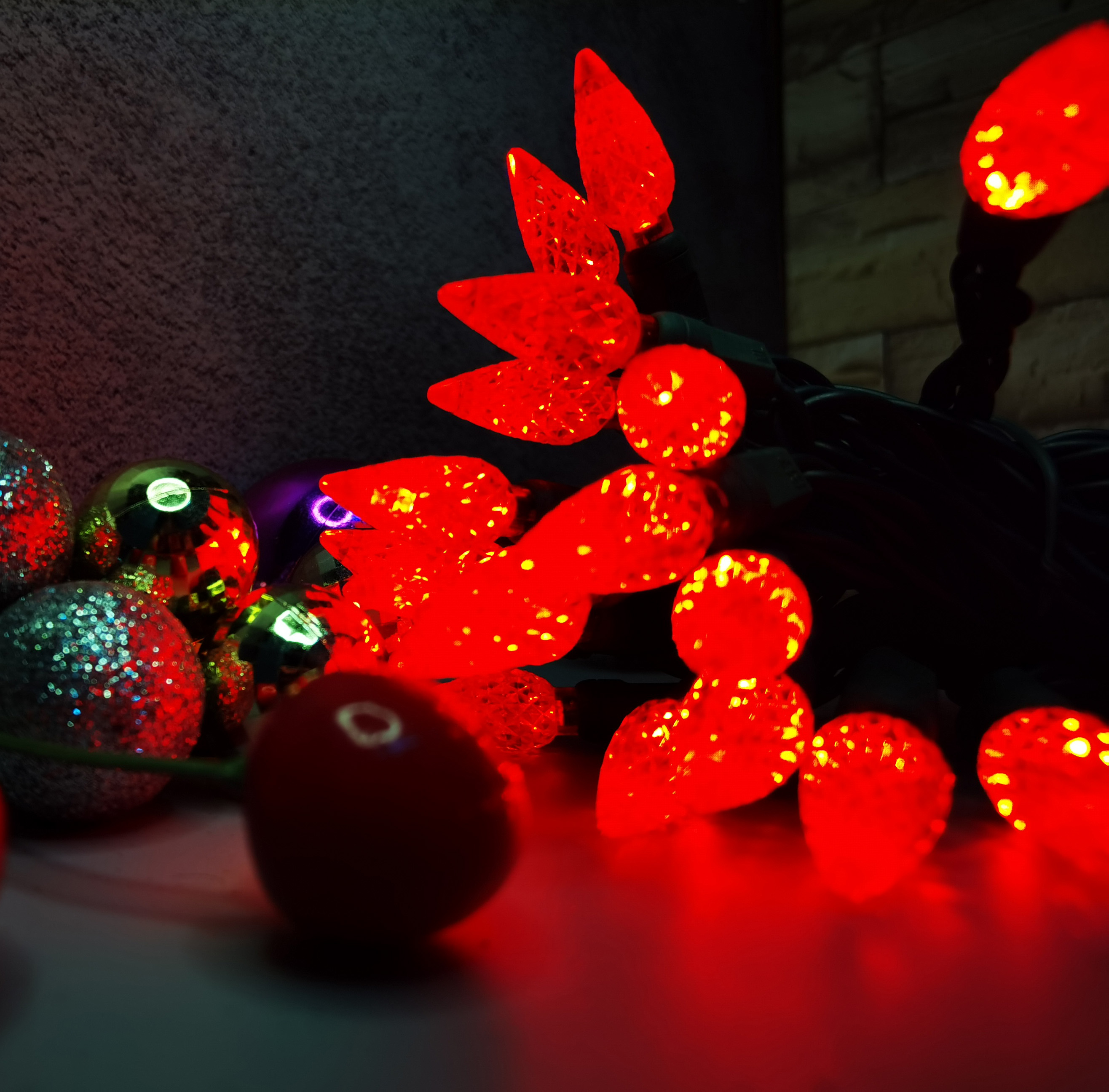 Christmas Lights LED String Lights Red LED, C6, 120V UL, Green Wire 