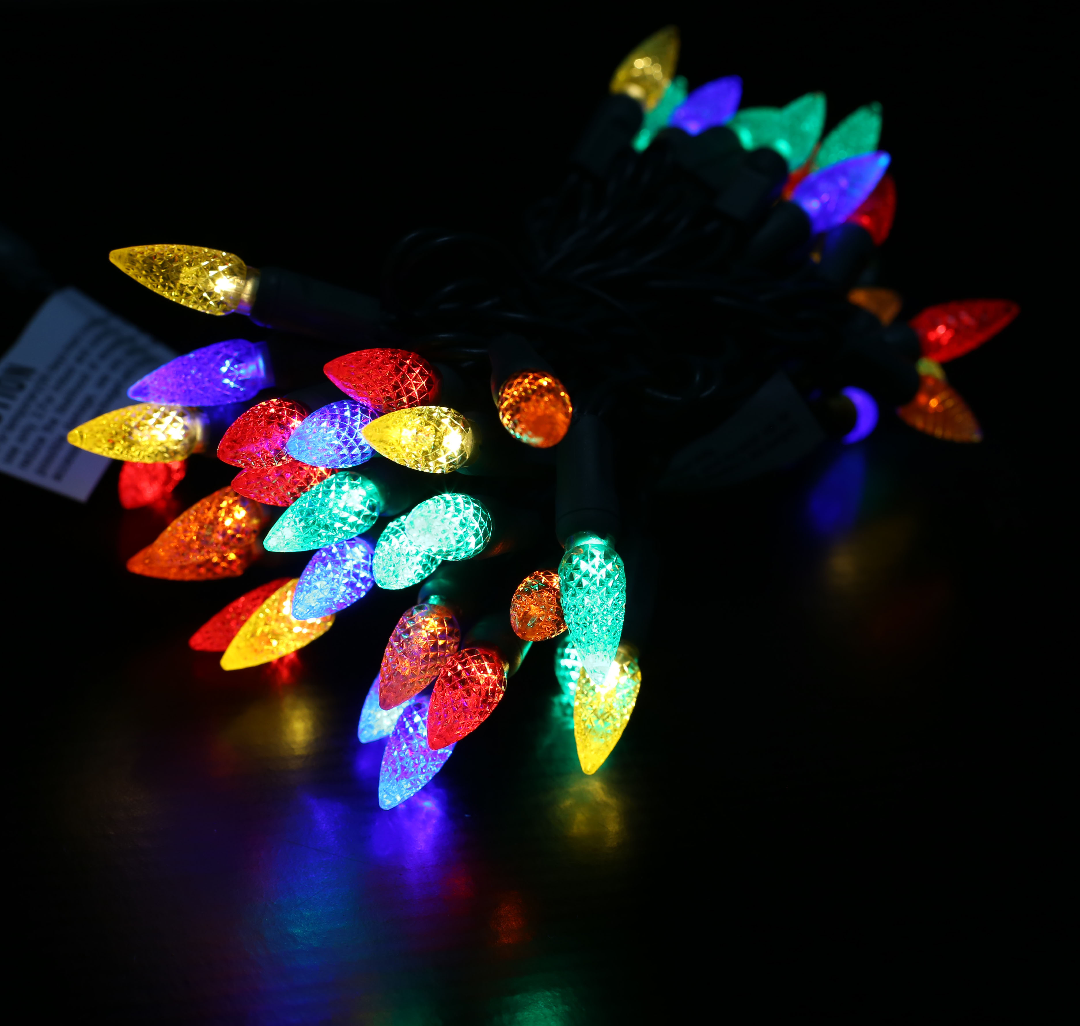 Christmas Lights LED String Lights Multi LED, C6, 120V UL, Green Wire 