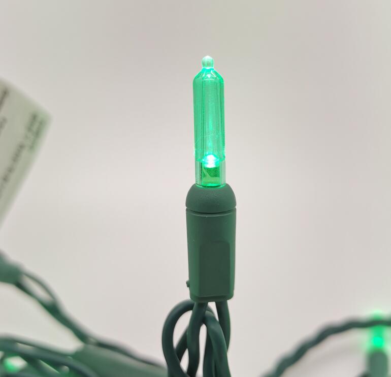 Christmas Lights LED String Lights Green LED, T5, 120V UL, Green Wire 