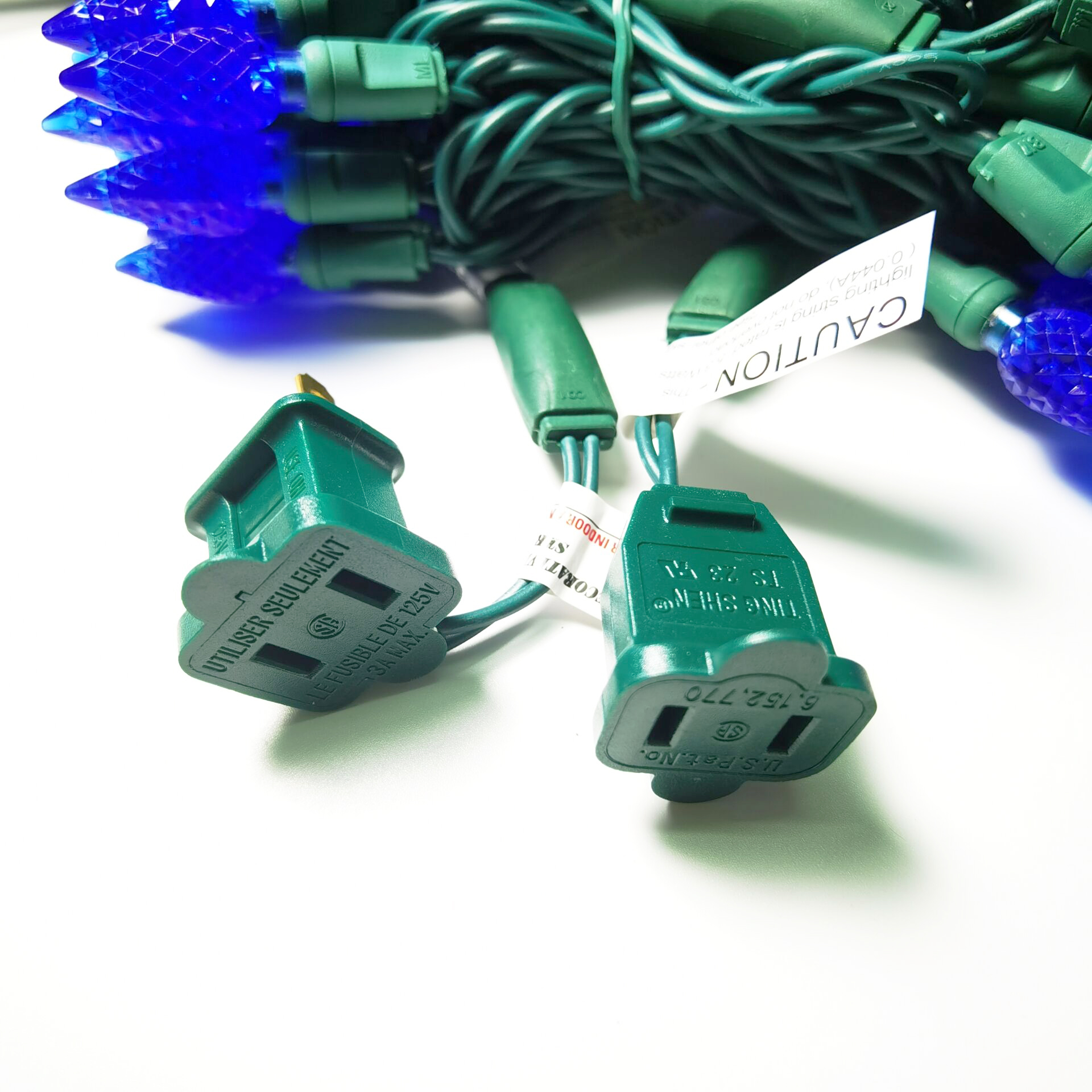 Christmas Lights LED String Lights Blue LED, C6, 120V UL, Green Wire 