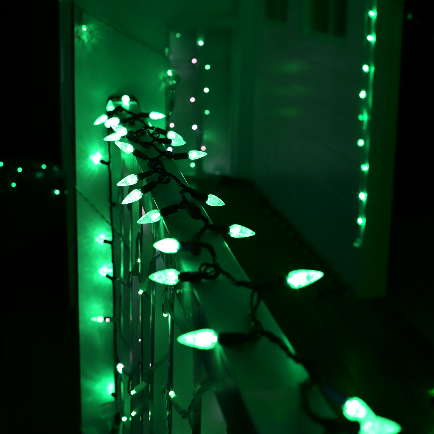 Christmas Lights LED String Lights Green LED, C6, 120V UL, Green Wire 