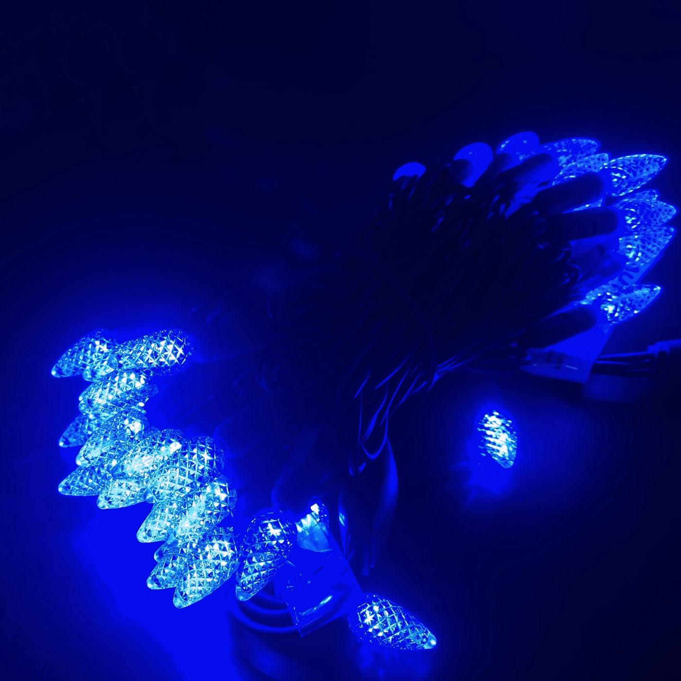 Christmas Lights LED String Lights Blue LED, C3, 120V UL, Green Wire 