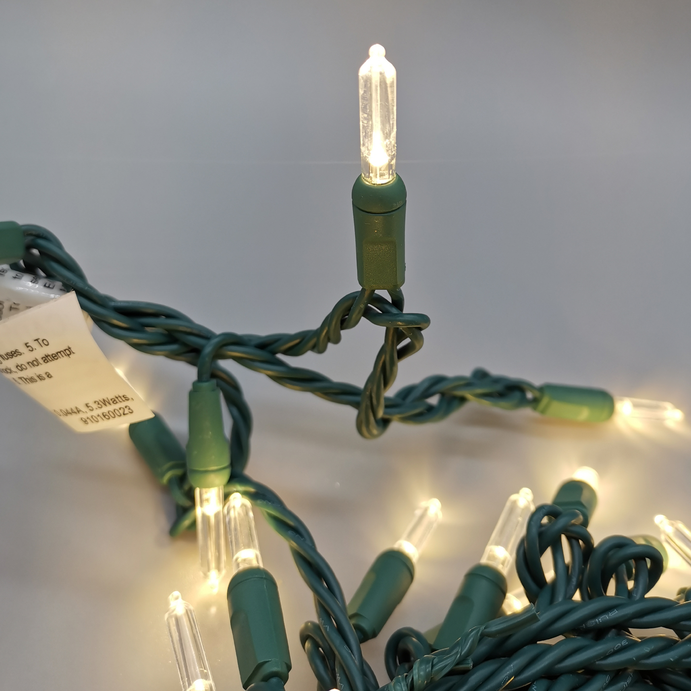 Christmas Lights LED String Lights Warm White LED, T5, 120V UL, Green Wire 