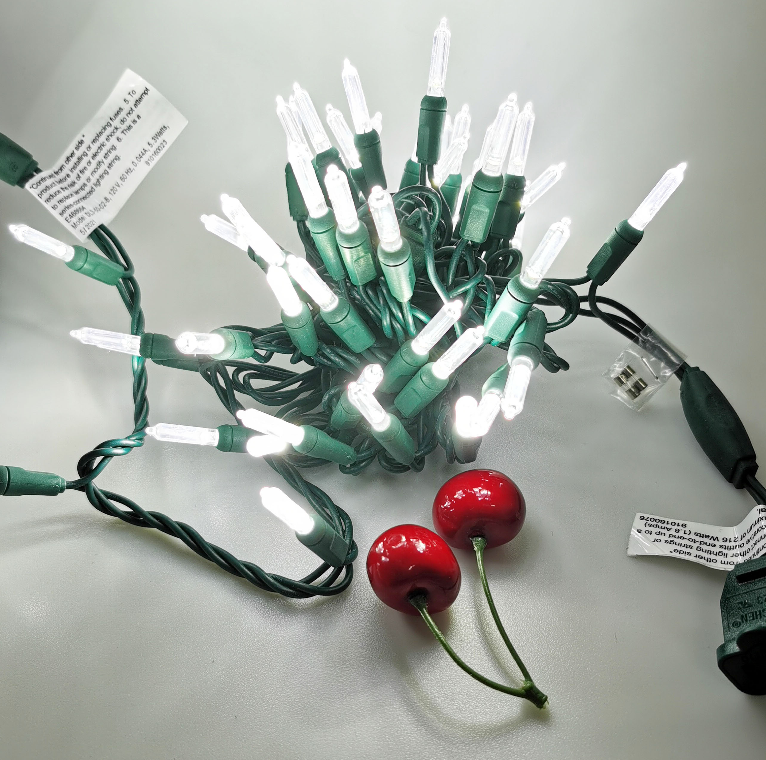 Christmas Lights LED String Lights Cool White LED, T5, 120V UL, Green Wire 