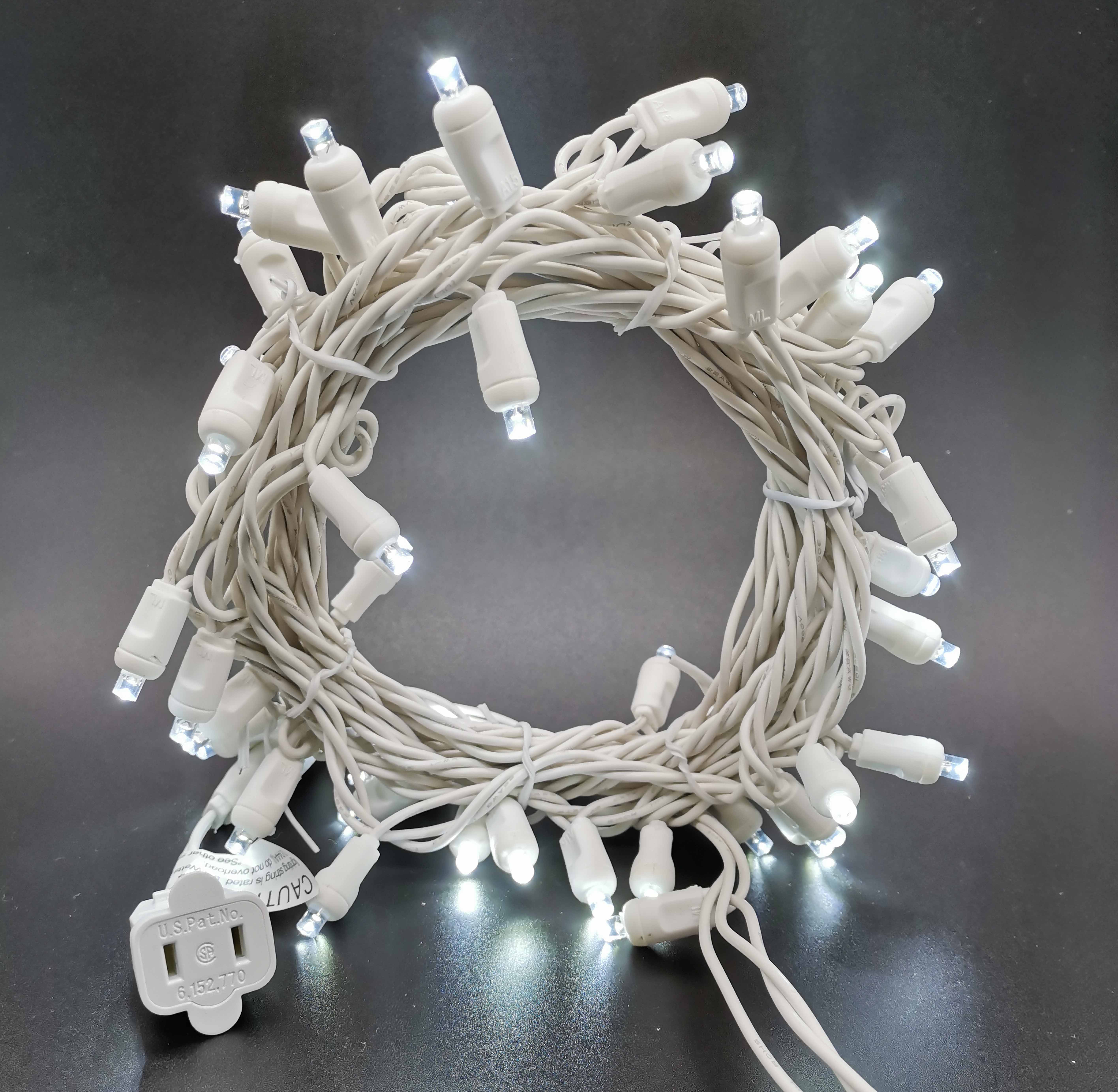 Christmas Lights 50 White Mini LED String Lights, 120V UL, White Wire 