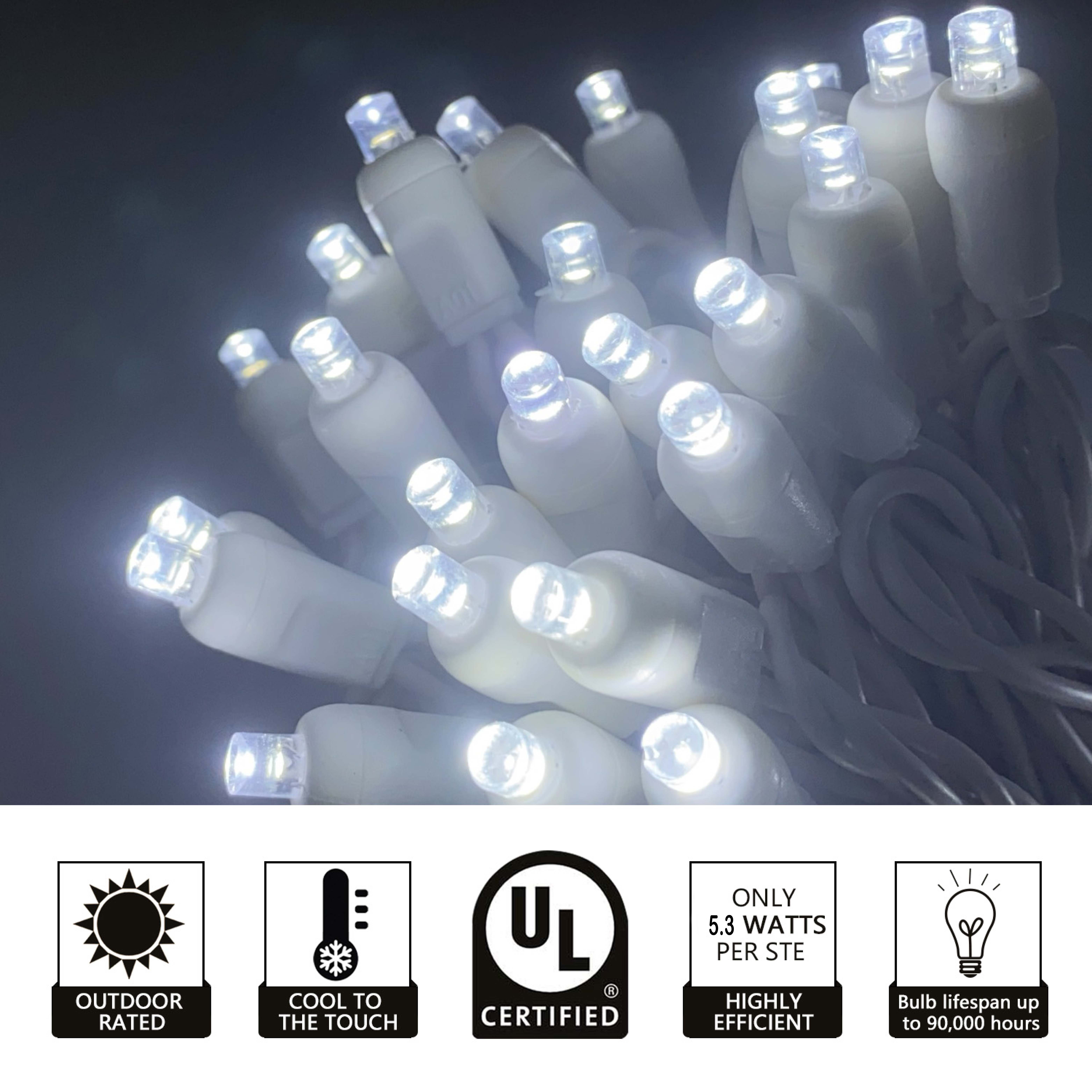 Christmas Lights 50 White Mini LED String Lights, 120V UL, White Wire 
