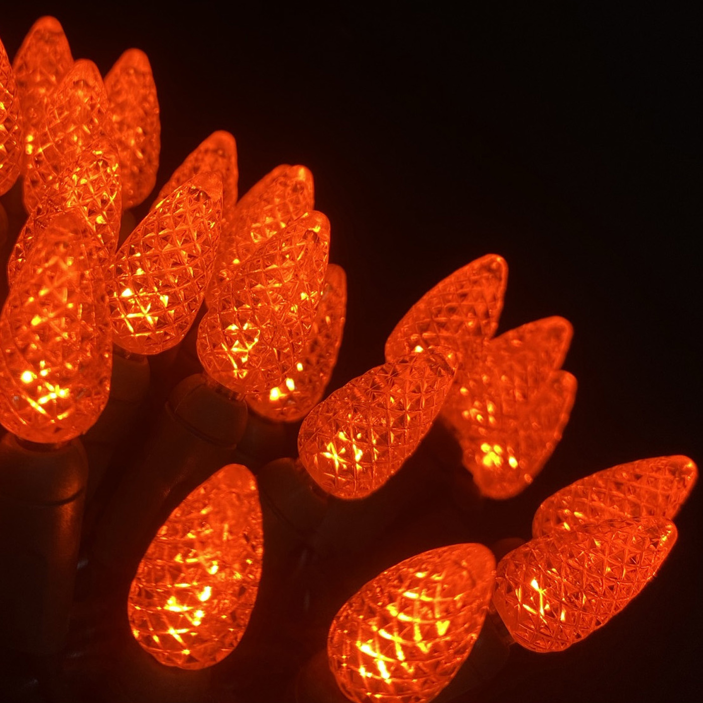 Christmas Lights LED String Lights Orange LED, C3, 120V UL, Green Wire 