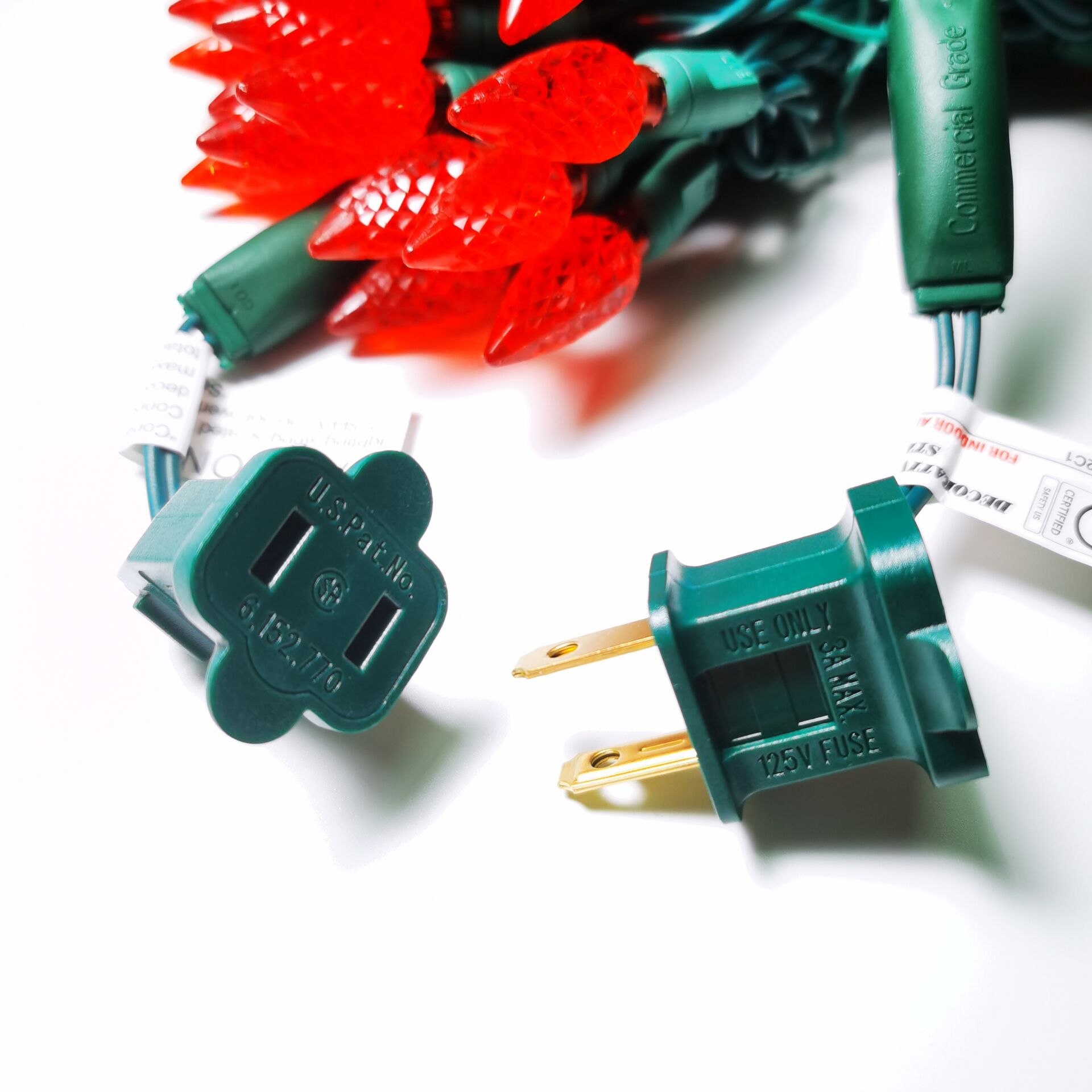 Christmas Lights LED String Lights Red LED, C6, 120V UL, Green Wire 