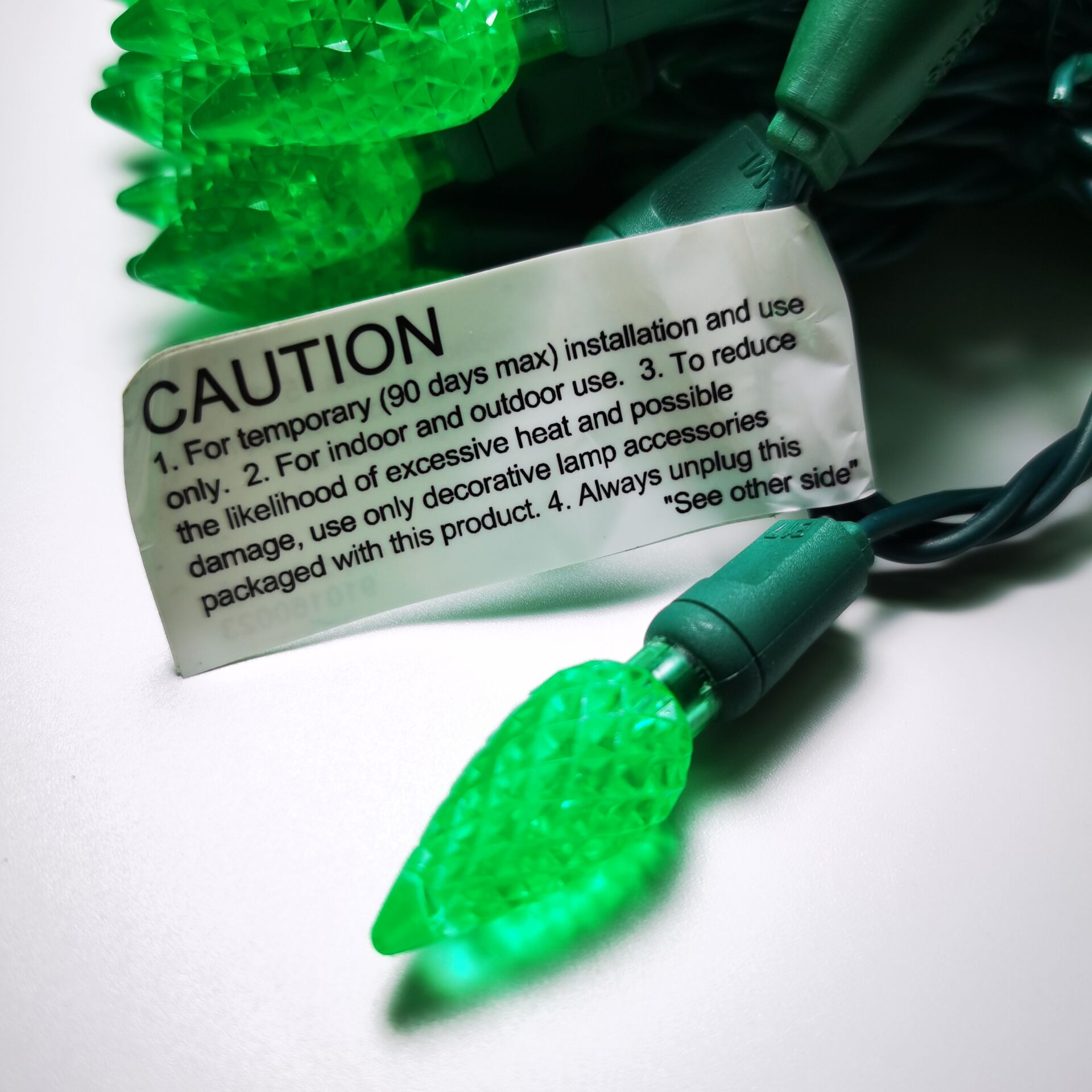 Christmas Lights LED String Lights Green LED, C6, 120V UL, Green Wire 