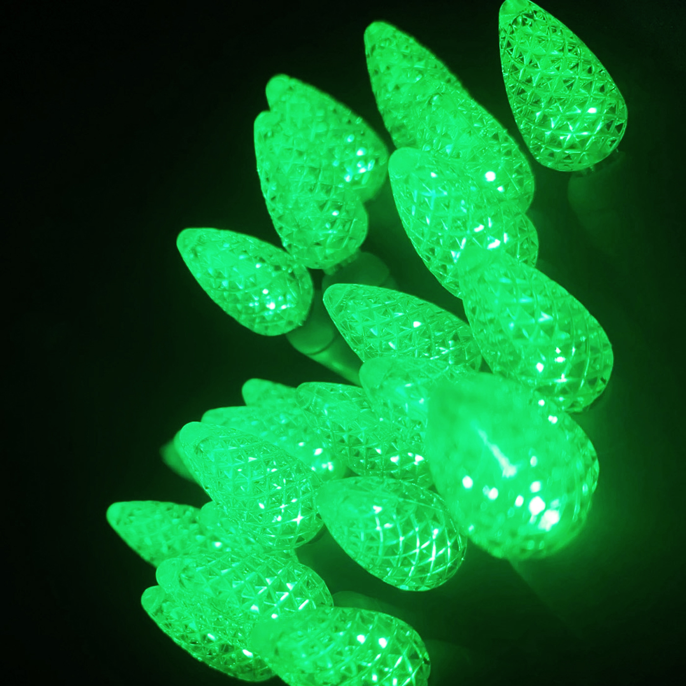 Christmas Lights LED String Lights Green LED, C3, 120V UL, Green Wire 