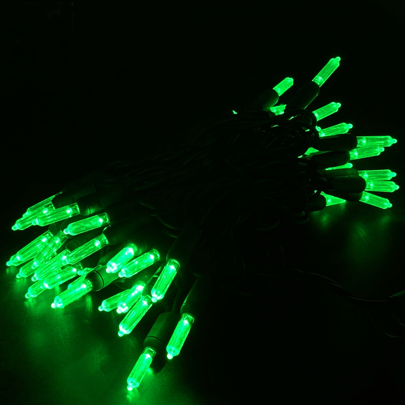 Christmas Lights LED String Lights Green LED, T5, 120V UL, Green Wire 