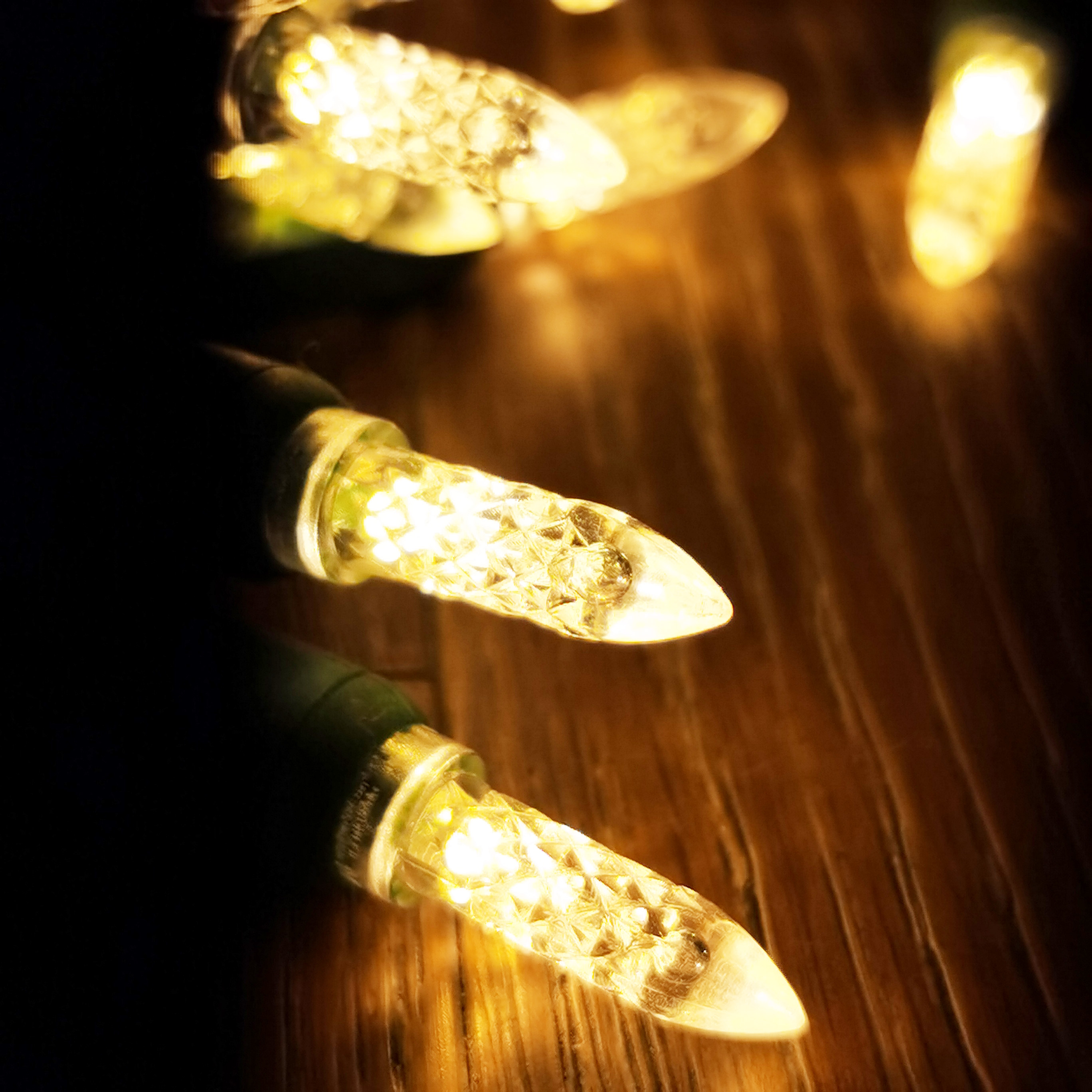 Christmas Lights LED String Lights Warm White LED, M5, 120V UL, Green Wire 