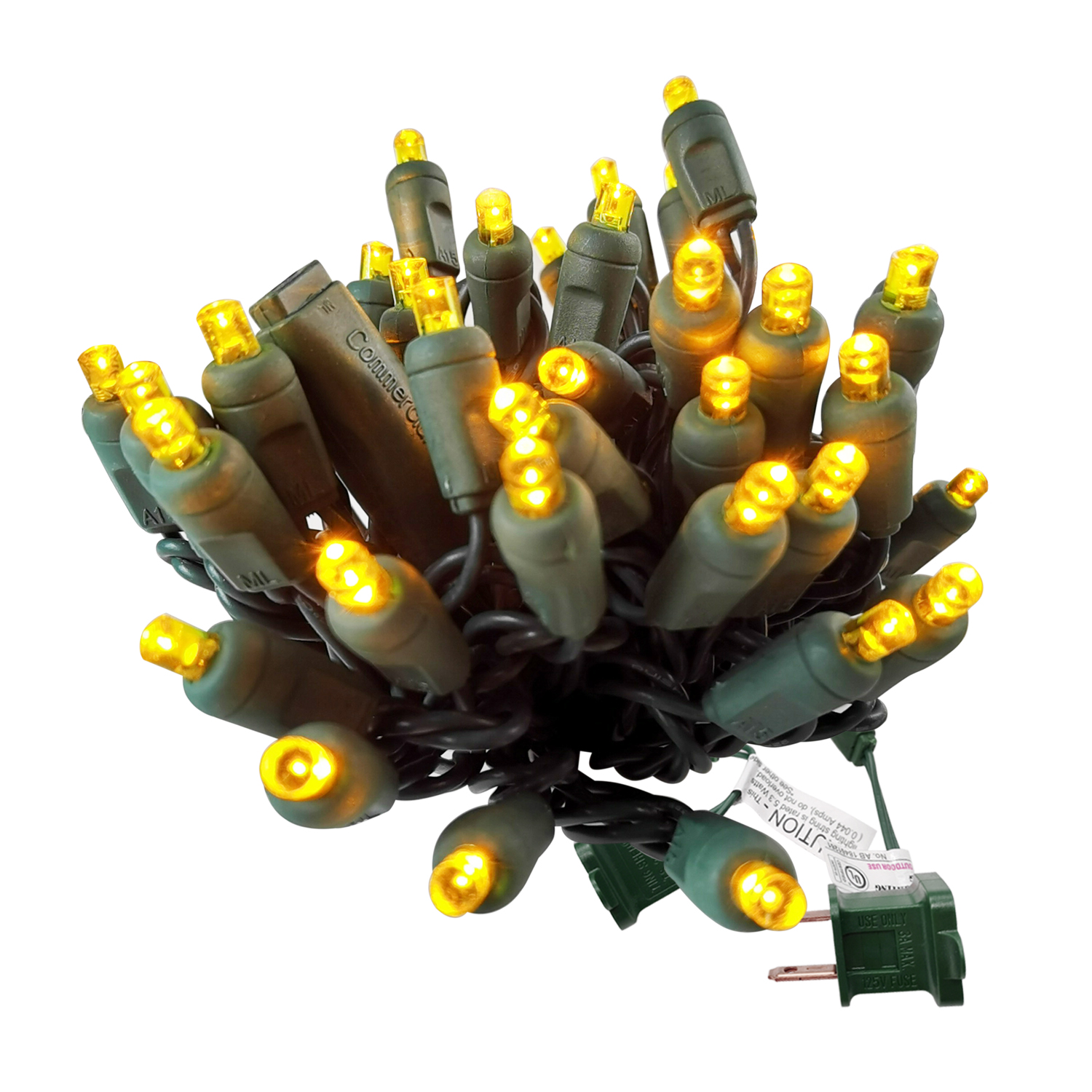 Christmas Lights 50 Mini LED String Lights Yellow LED, 120V UL, Green Wire 