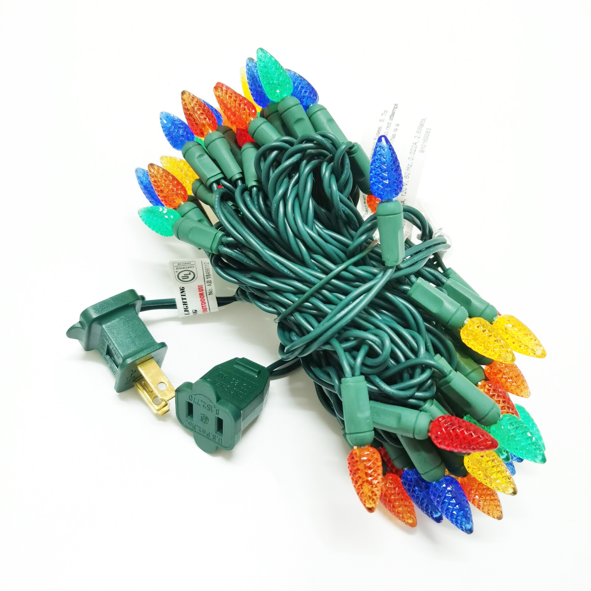 Christmas Lights LED String Lights Multi LED, C3, 120V UL, Green Wire 
