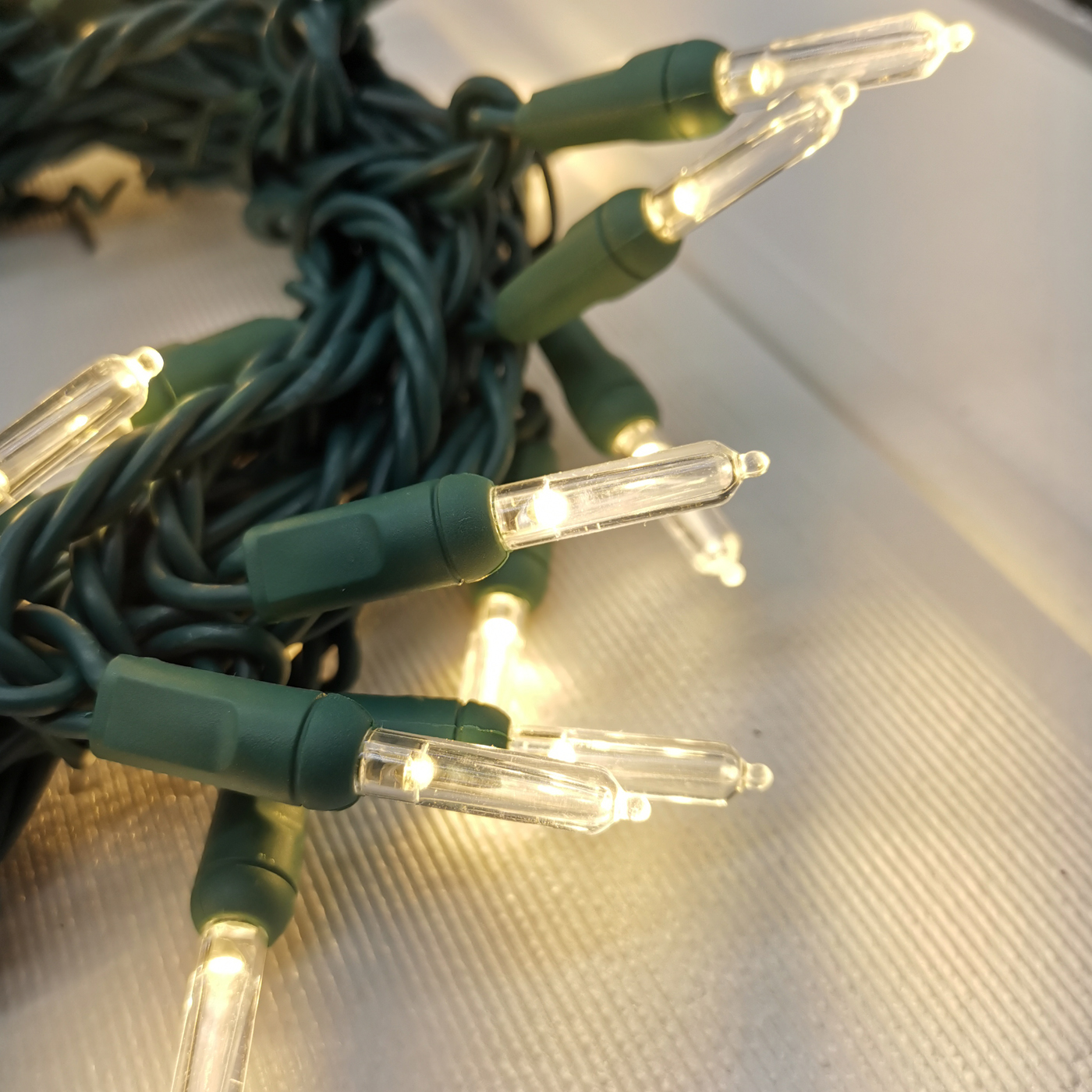 Christmas Lights LED String Lights Warm White LED, T5, 120V UL, Green Wire 