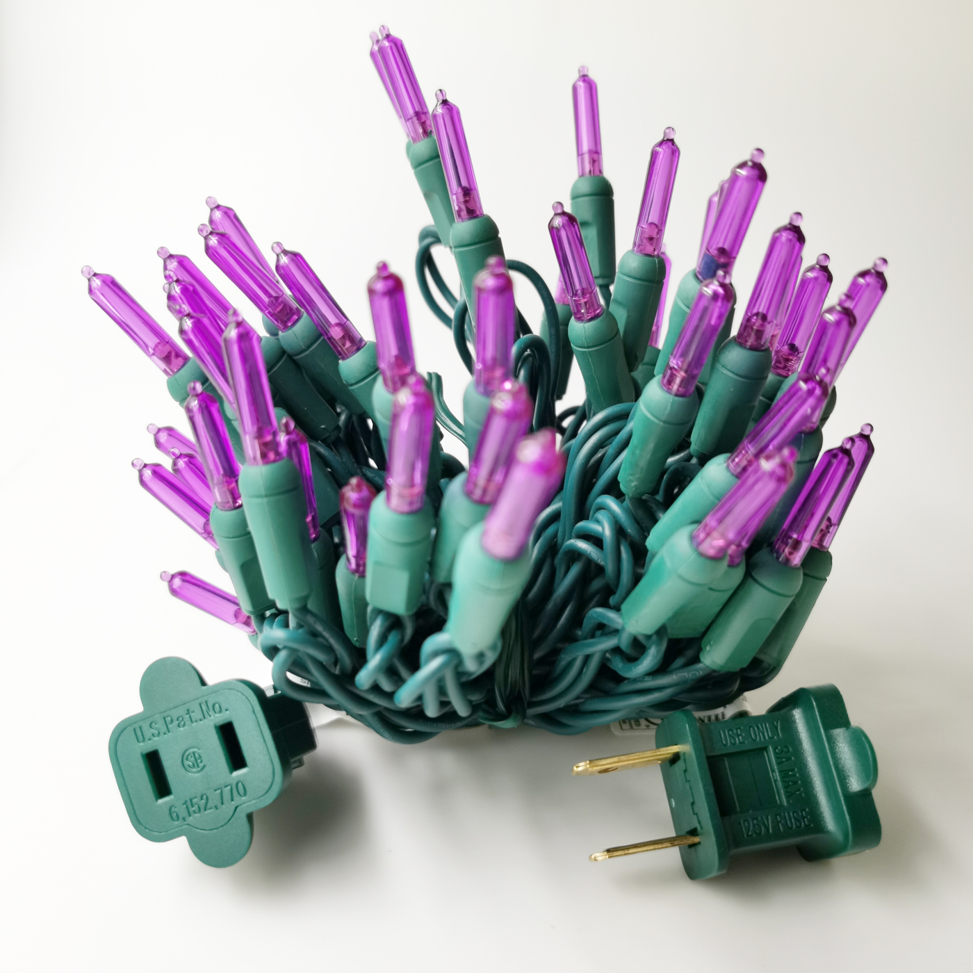 Christmas Lights LED String Lights Purple LED, T5, 120V UL, Green Wire 