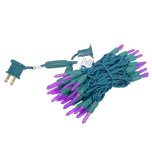 Christmas Lights LED String Lights Purple LED, T5, 120V UL, Green Wire 
