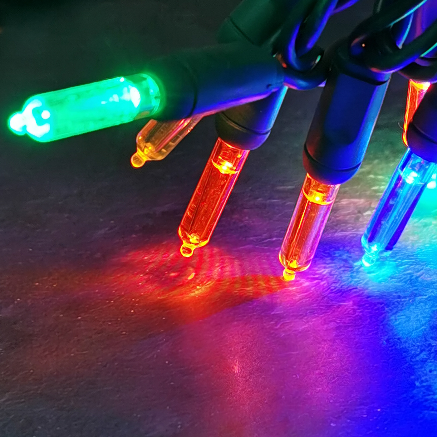Christmas Lights LED String Lights Multi LED, T5, 120V UL, Green Wire 