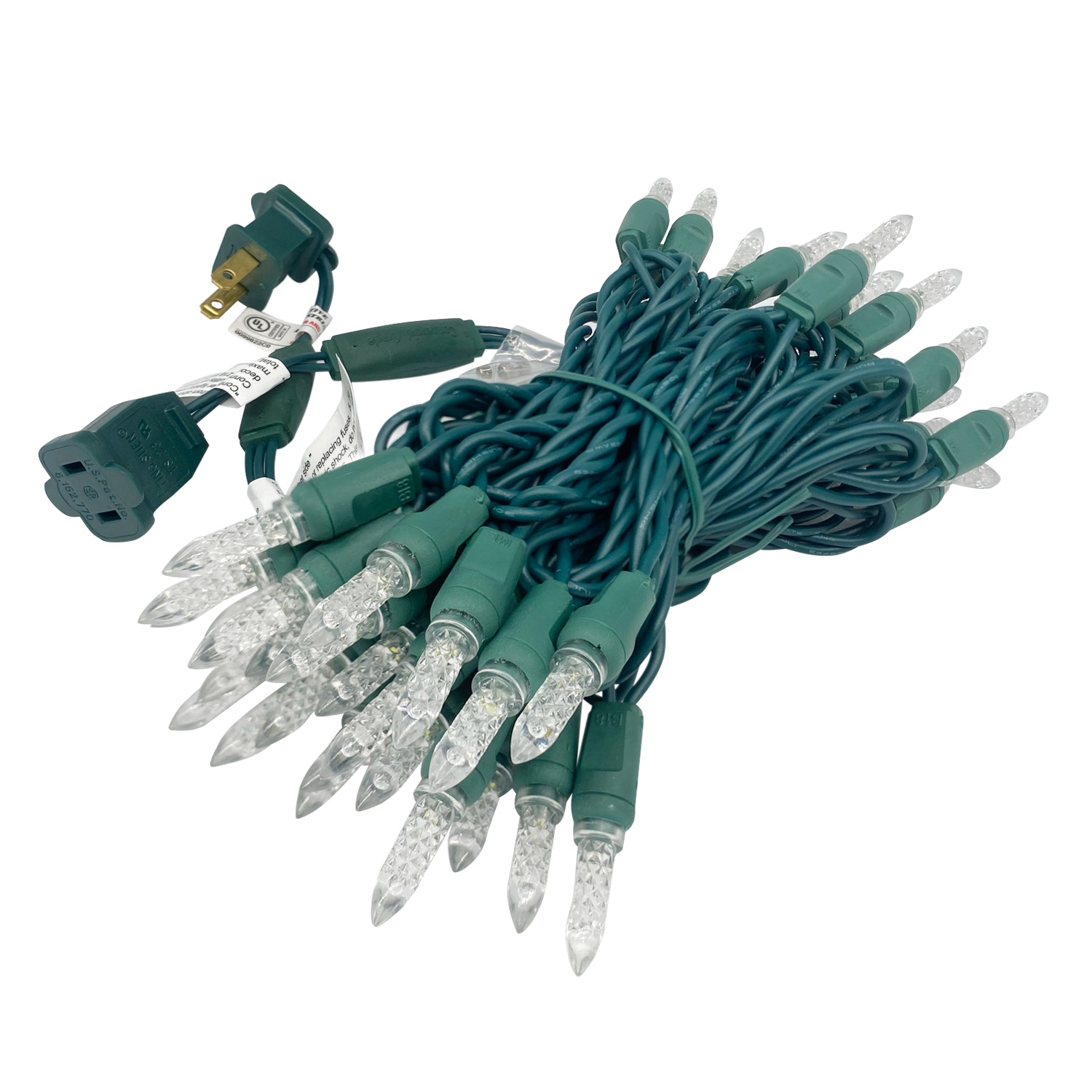 Christmas Lights LED String Lights Cool White LED, M5, 120V UL, Green Wire 