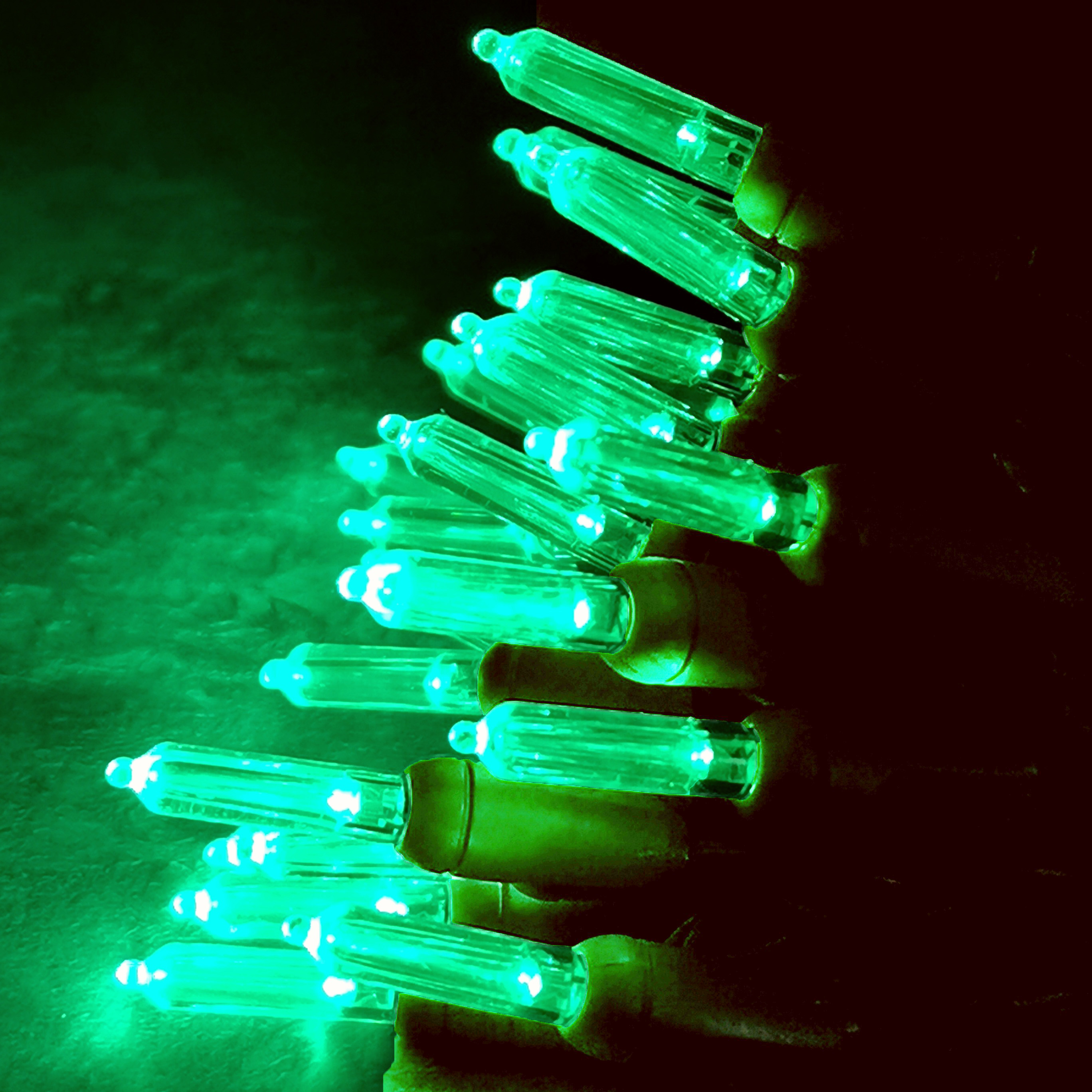 Christmas Lights LED String Lights Green LED, T5, 120V UL, Green Wire 