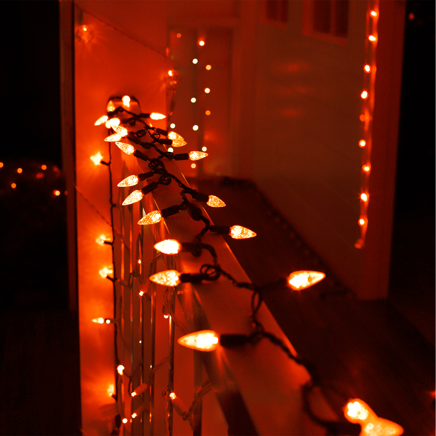 Christmas Lights LED String Lights Orange LED, C6, 120V UL, Green Wire 