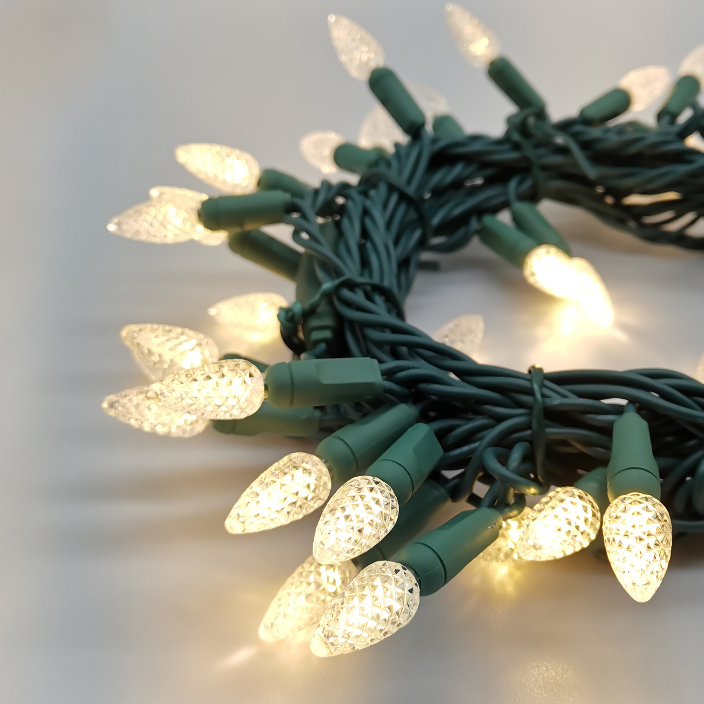 Christmas Lights LED String Lights Warm White LED, C3, 120V UL, Green Wire 