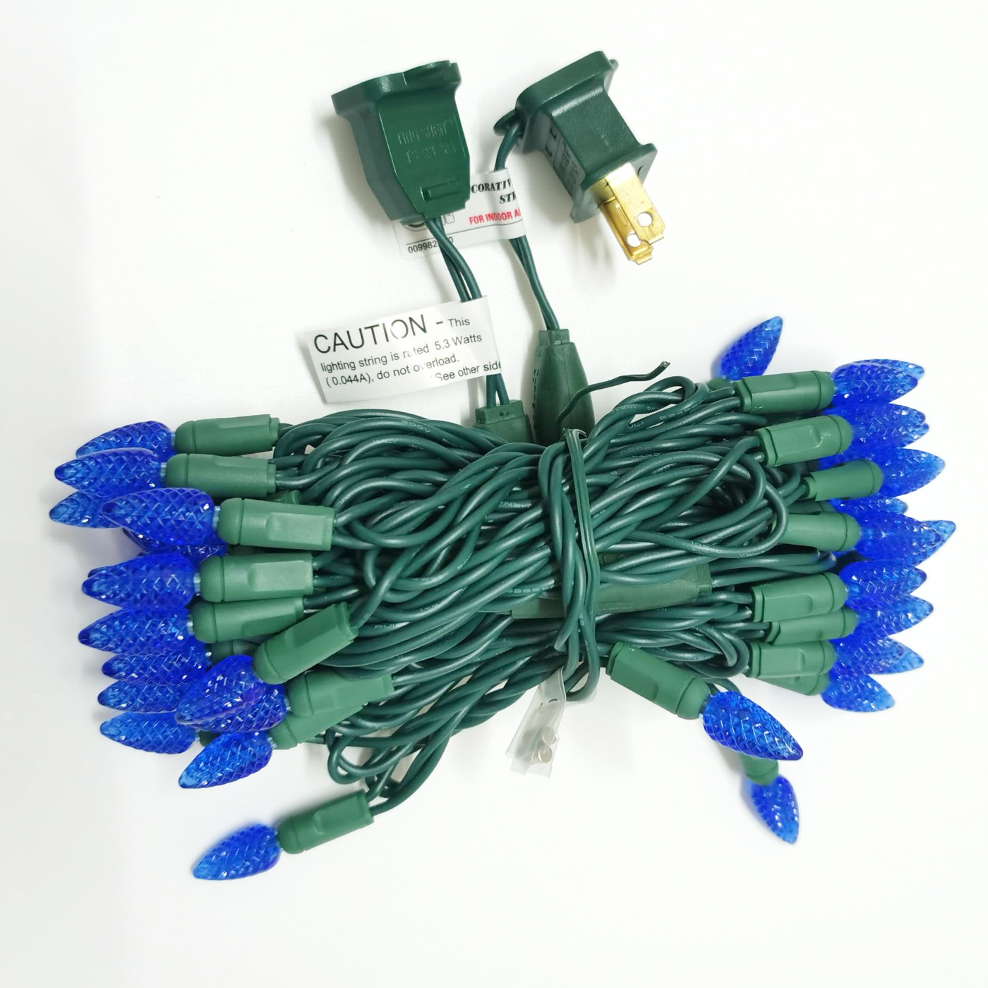 Christmas Lights LED String Lights Blue LED, C3, 120V UL, Green Wire 