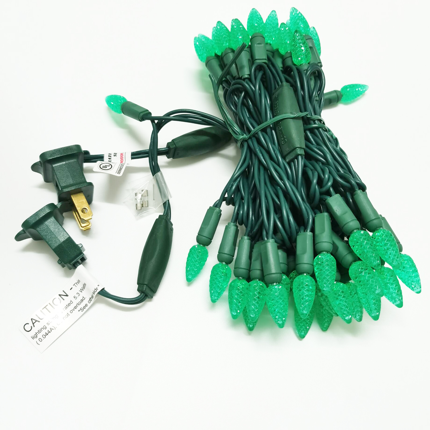 Christmas Lights LED String Lights Green LED, C3, 120V UL, Green Wire 