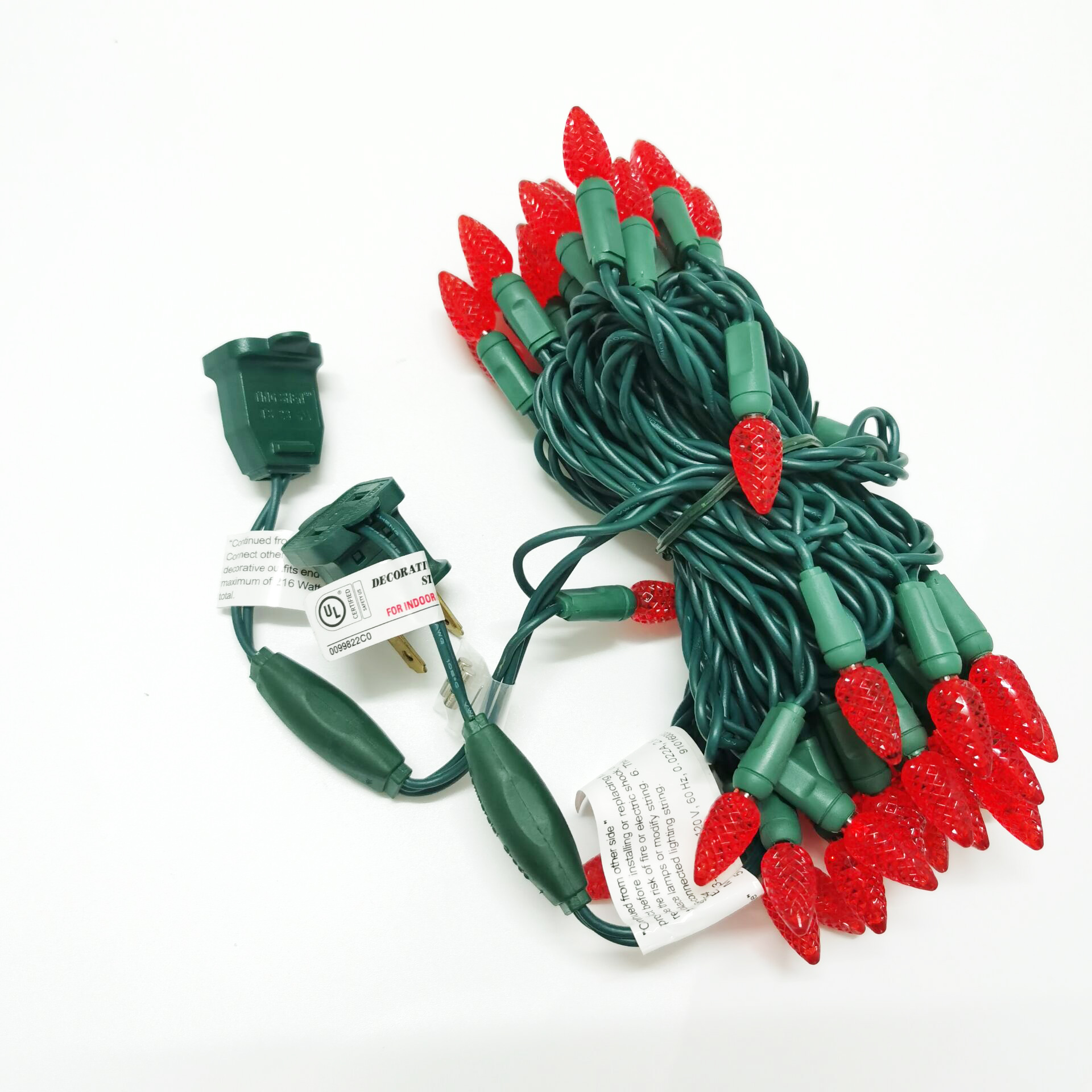 Christmas Lights LED String Lights Red LED, C3, 120V UL, Green Wire 