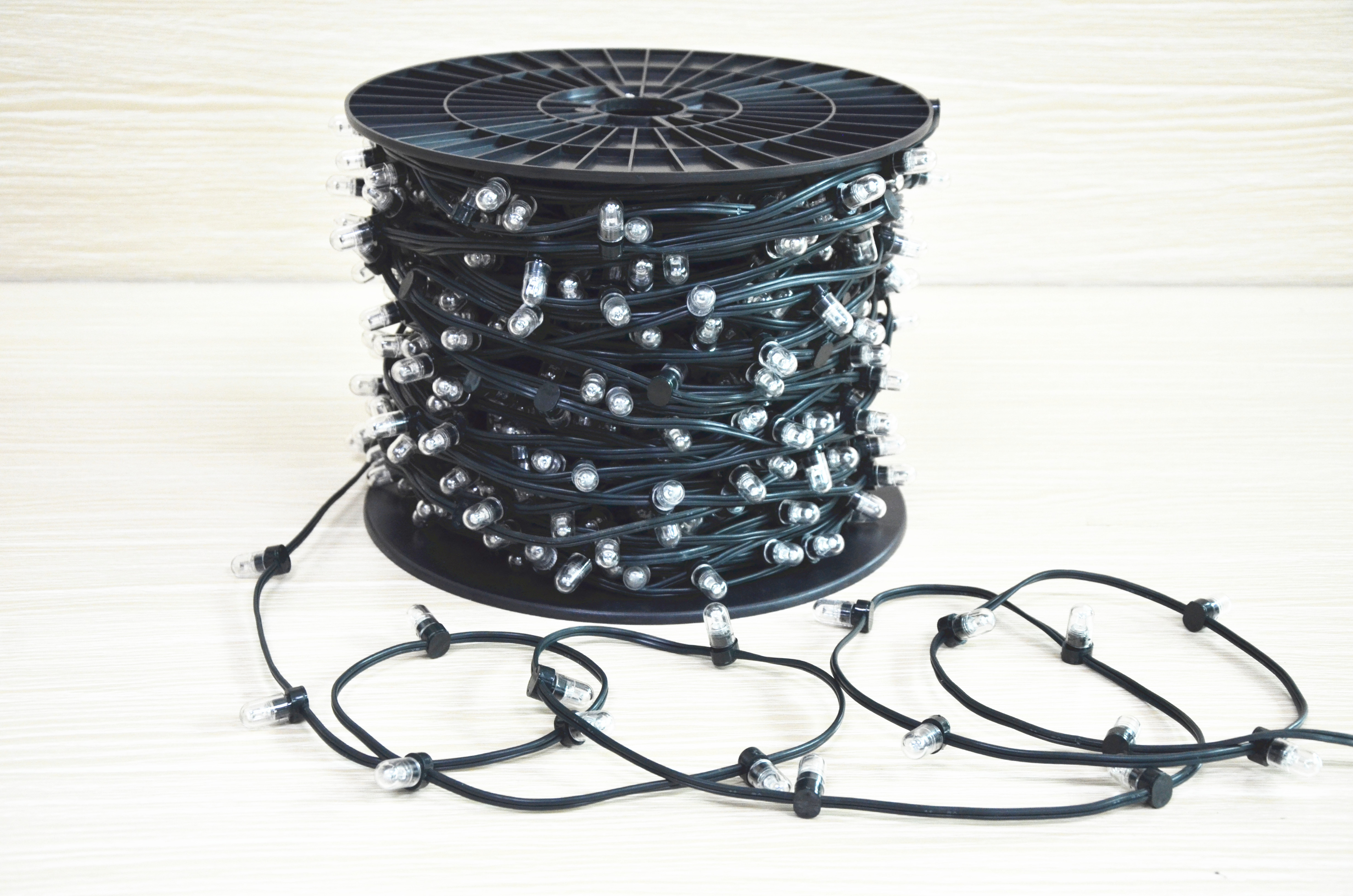 Black Wire Warm White LED Cuttable String Light 12V, Replaceable Christmas Lights
