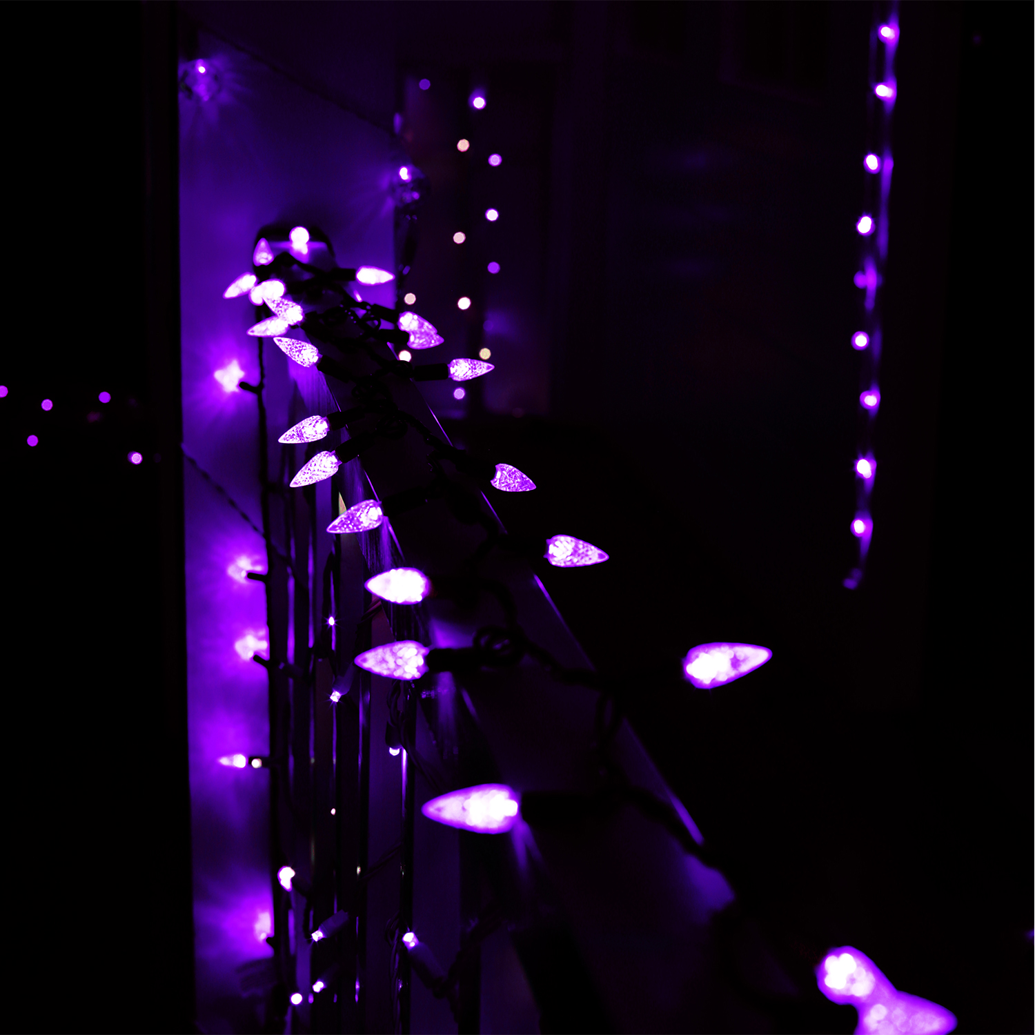 Christmas Lights LED String Lights Purple LED, C6, 120V UL, Green Wire 