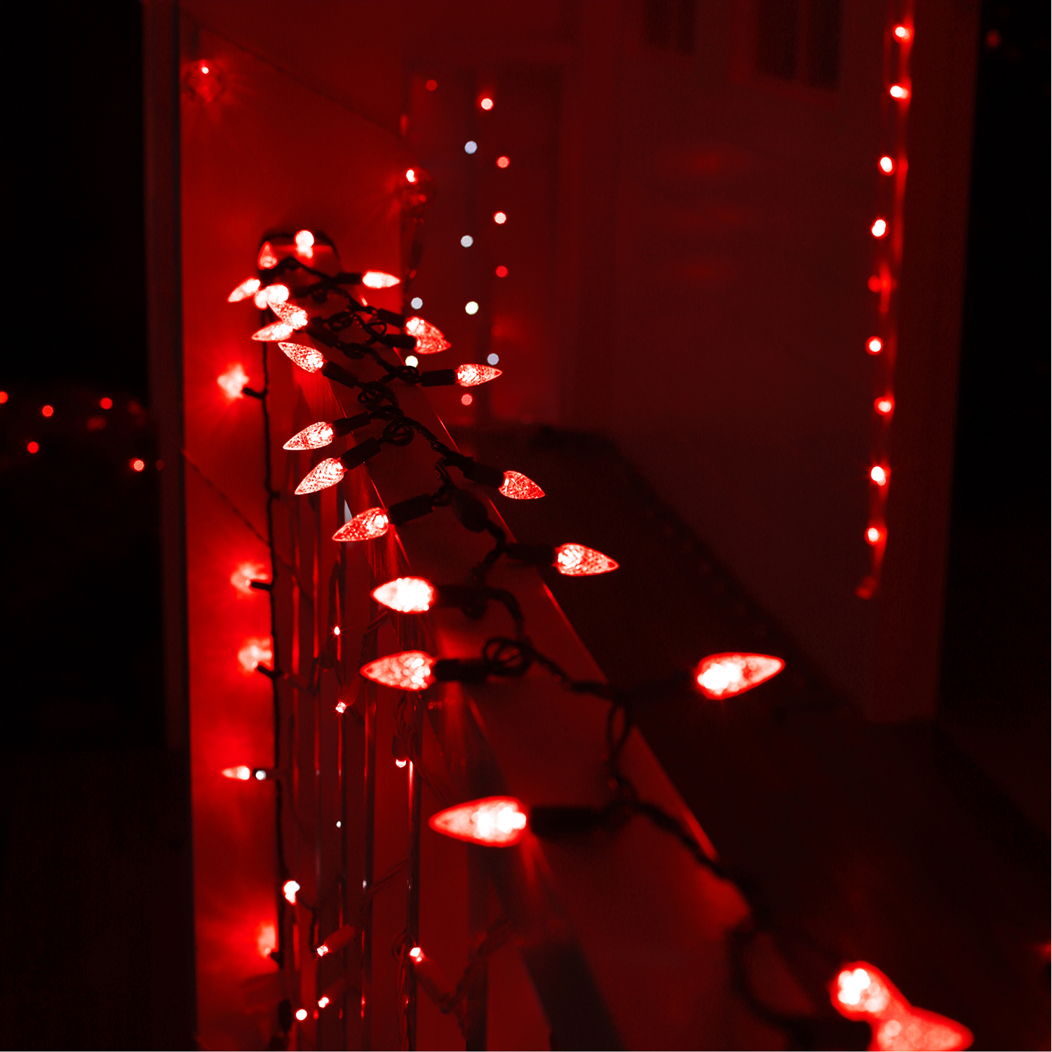 Christmas Lights LED String Lights Red LED, C6, 120V UL, Green Wire 