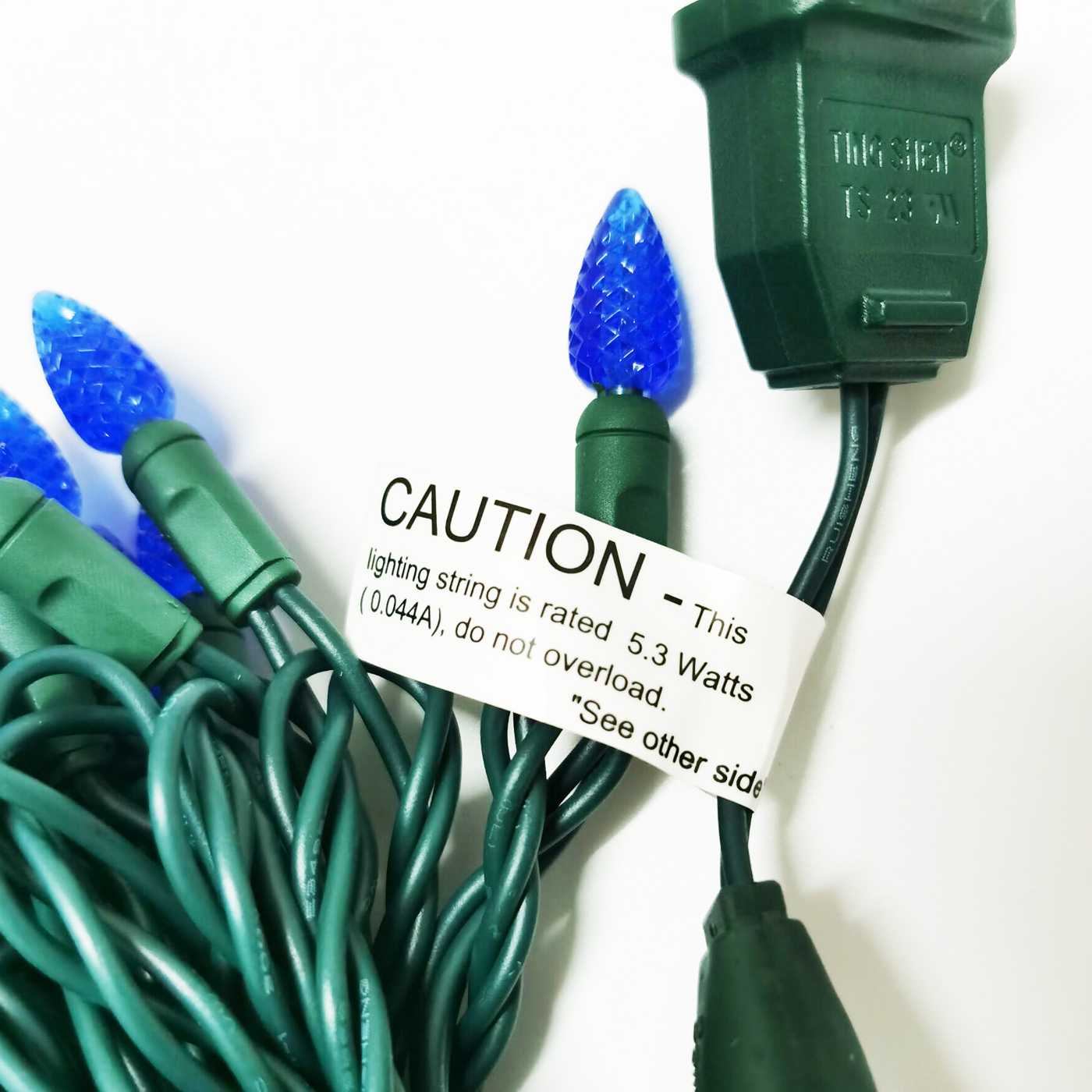 Christmas Lights LED String Lights Blue LED, C3, 120V UL, Green Wire 