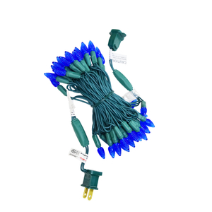 Christmas Lights LED String Lights Blue LED, C3, 120V UL, Green Wire 