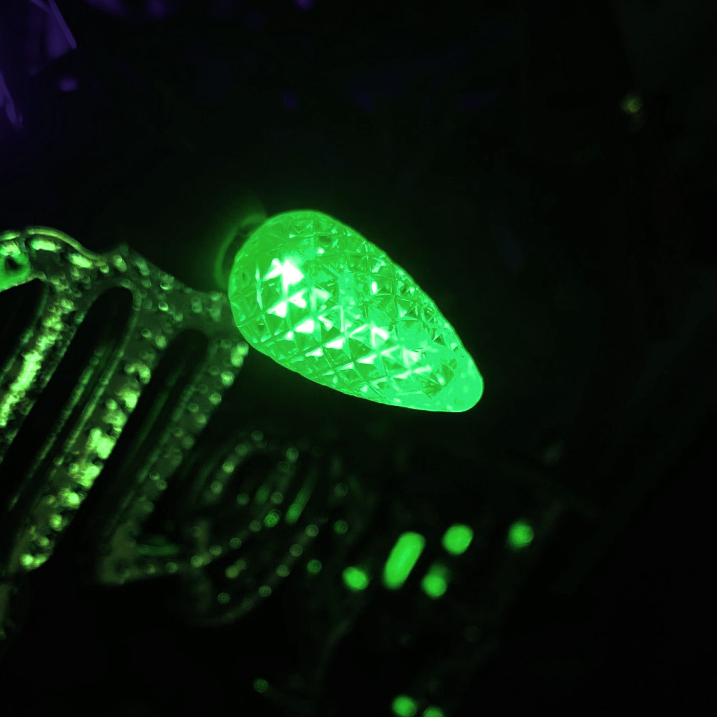 Christmas Lights LED String Lights Green LED, C3, 120V UL, Green Wire 