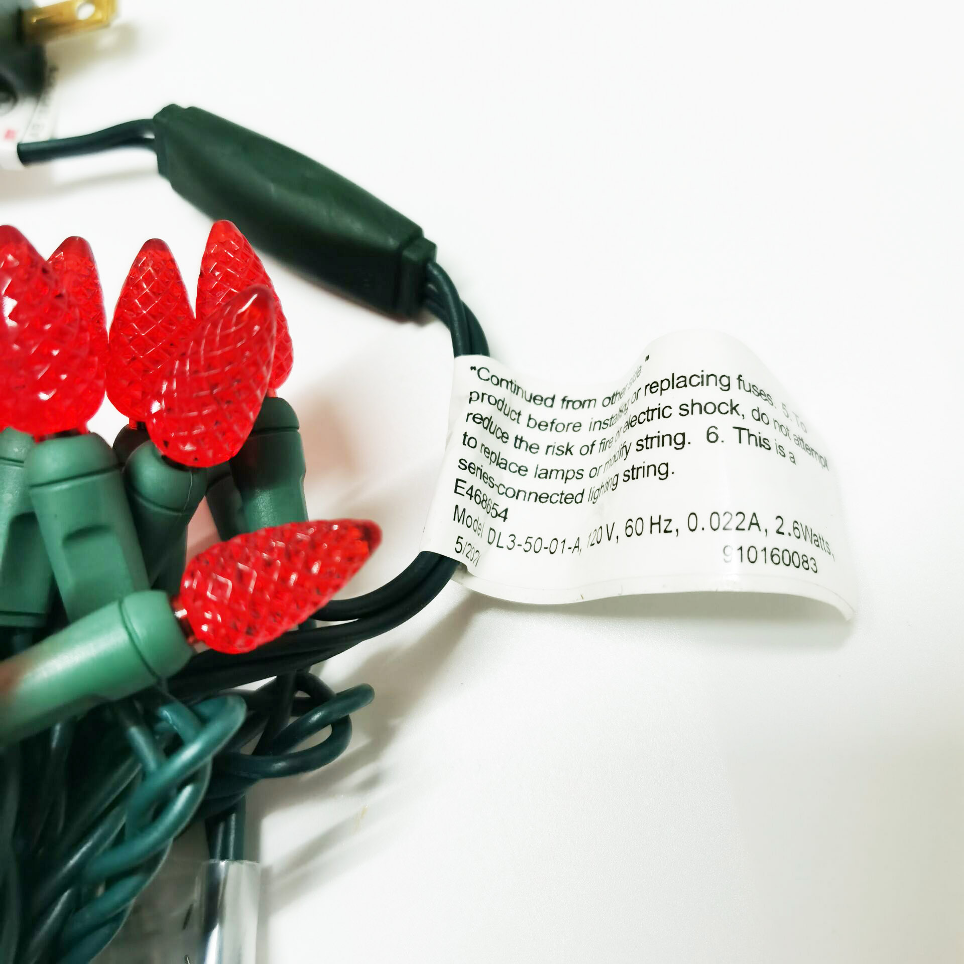 Christmas Lights LED String Lights Red LED, C3, 120V UL, Green Wire 