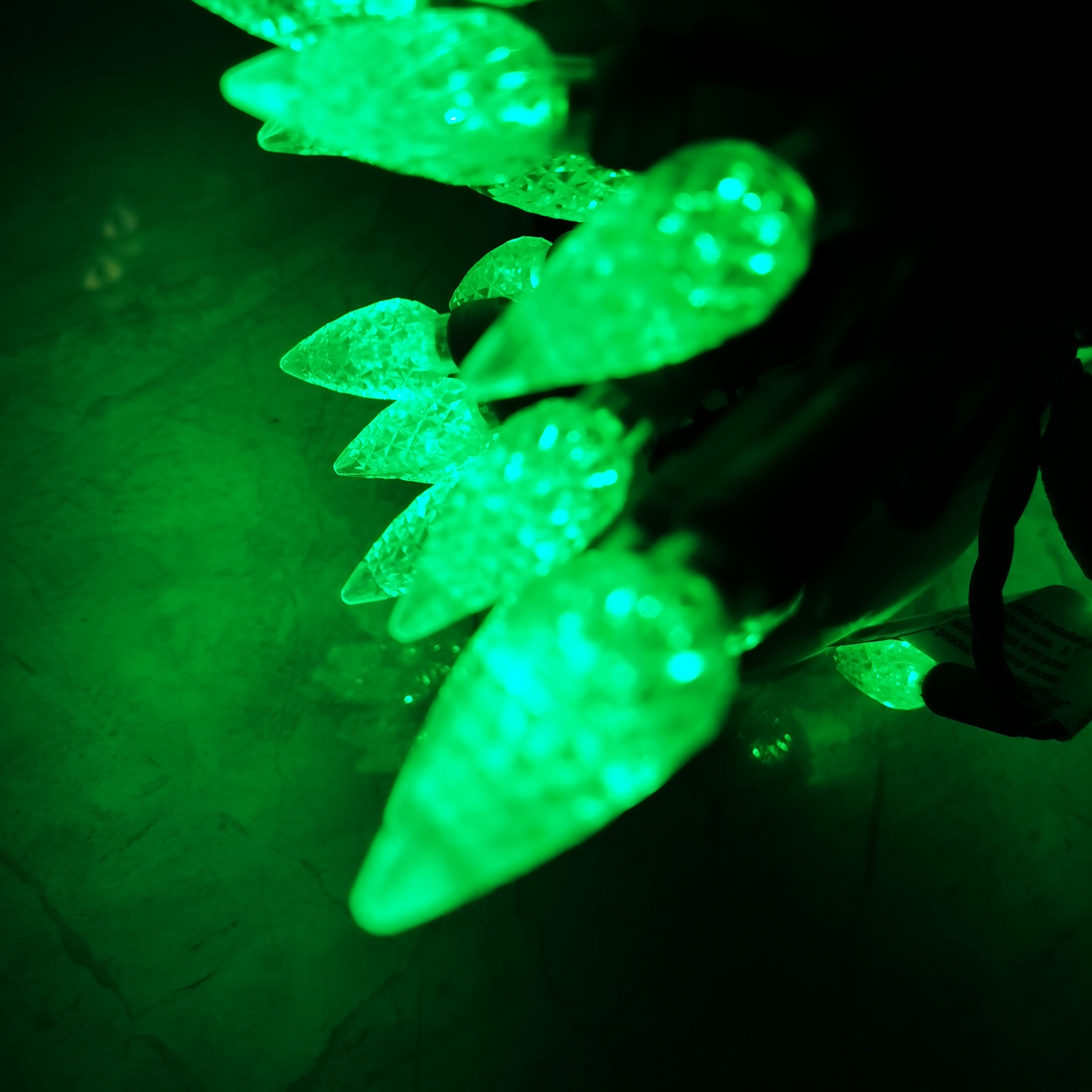 Christmas Lights LED String Lights Green LED, C6, 120V UL, Green Wire 