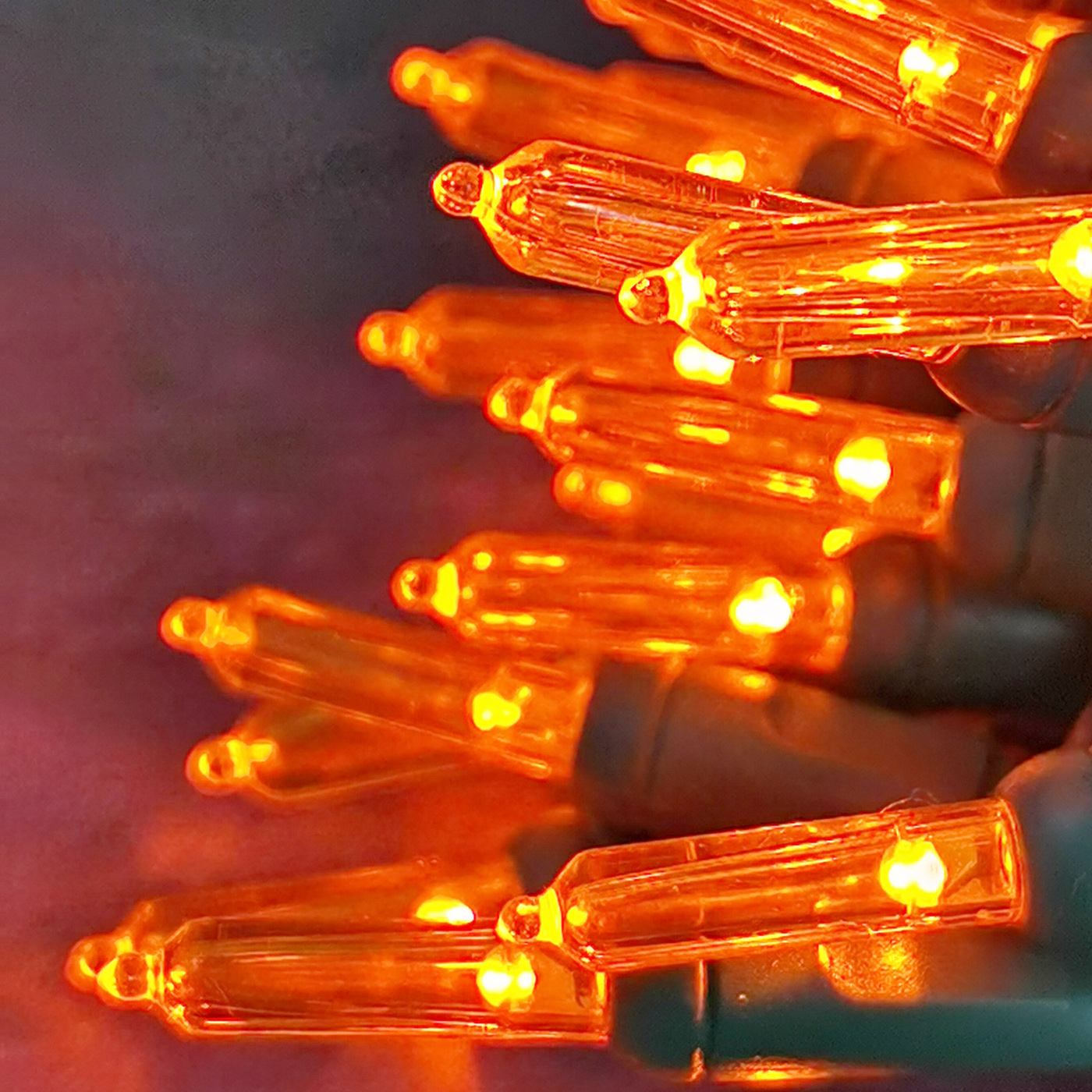 Christmas Lights LED String Lights Orange LED, T5, 120V UL, Green Wire 