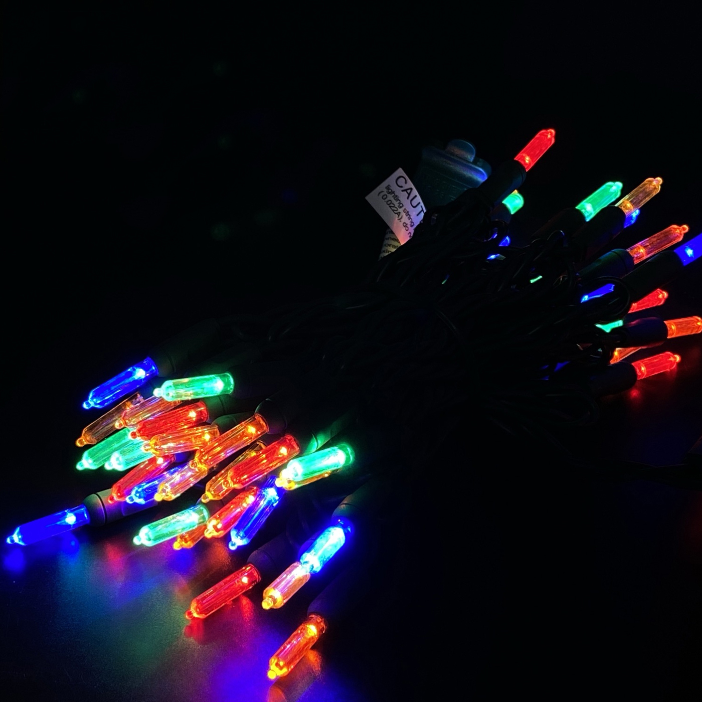Christmas Lights LED String Lights Multi LED, T5, 120V UL, Green Wire 